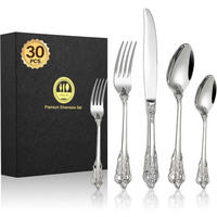 BESTECKSET 30-teiliges Set Edelstahl Silber Geprägte Griffe Spülmaschinenfest - Silberfarben, Metall