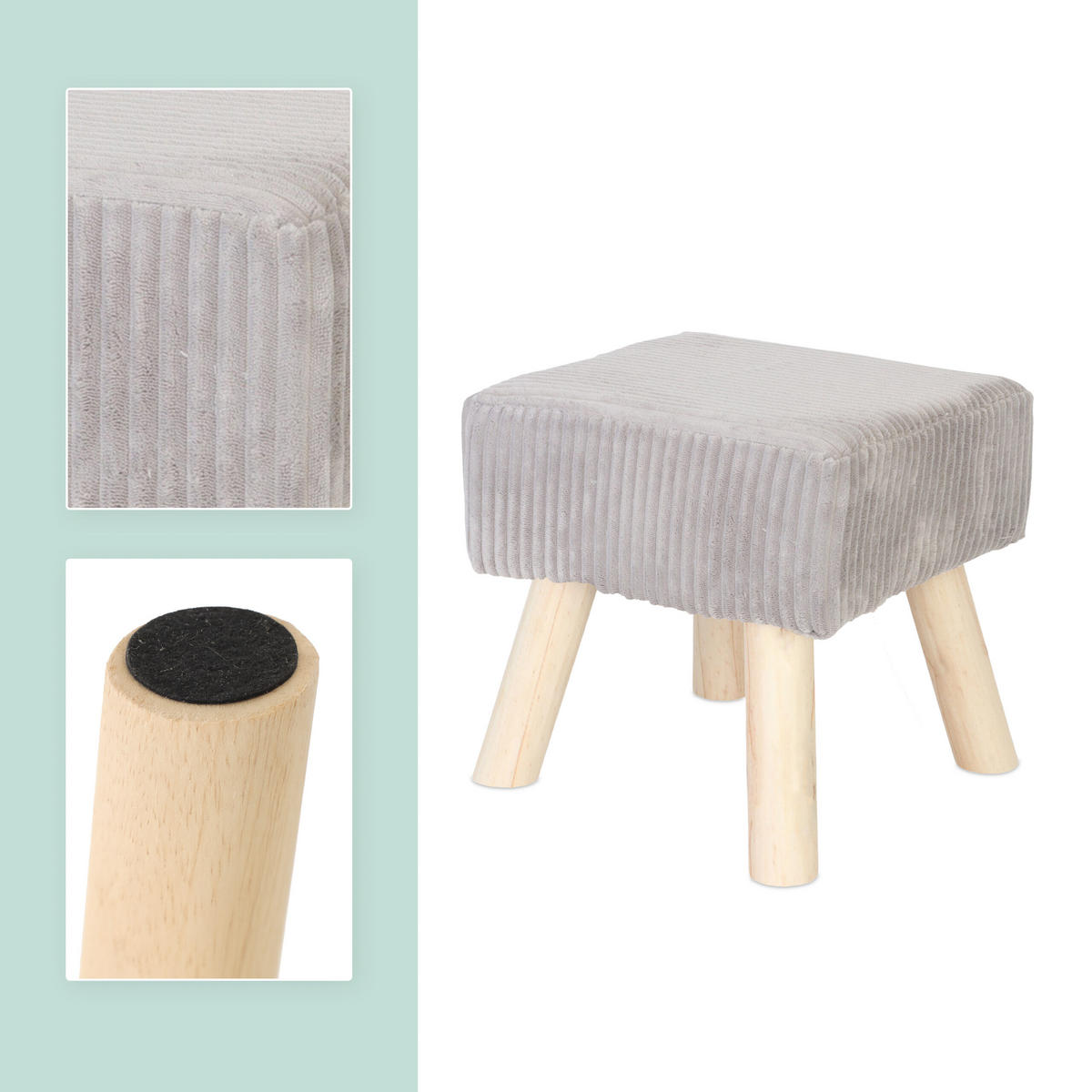 CORD-HOCKER - Hellgrau/Naturfarben, Holz/Textil (30/30/30cm) - Relaxdays