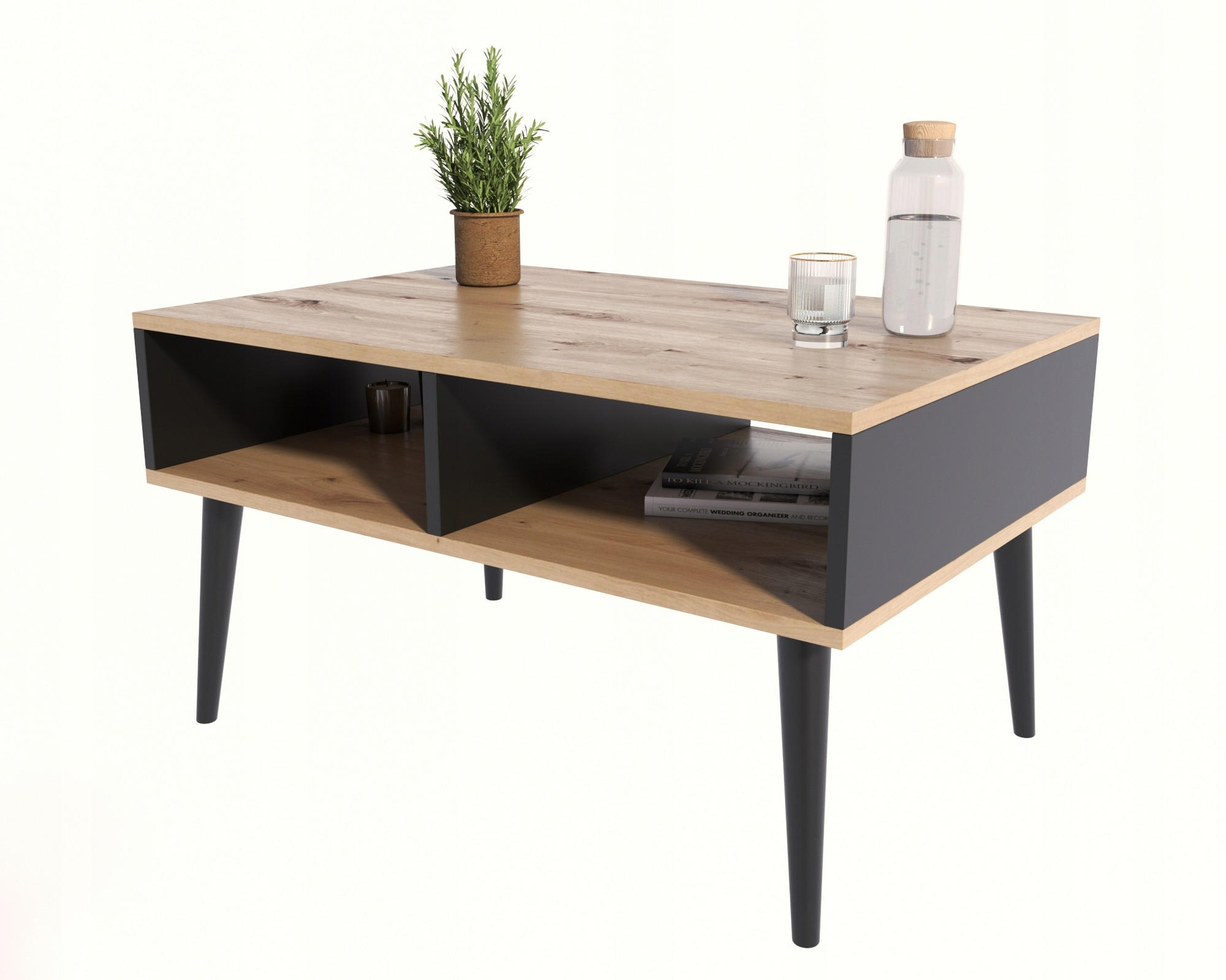 Matkam Möbel Couchtisch Eiche Artisan, Schwarz 100x46x50 cm