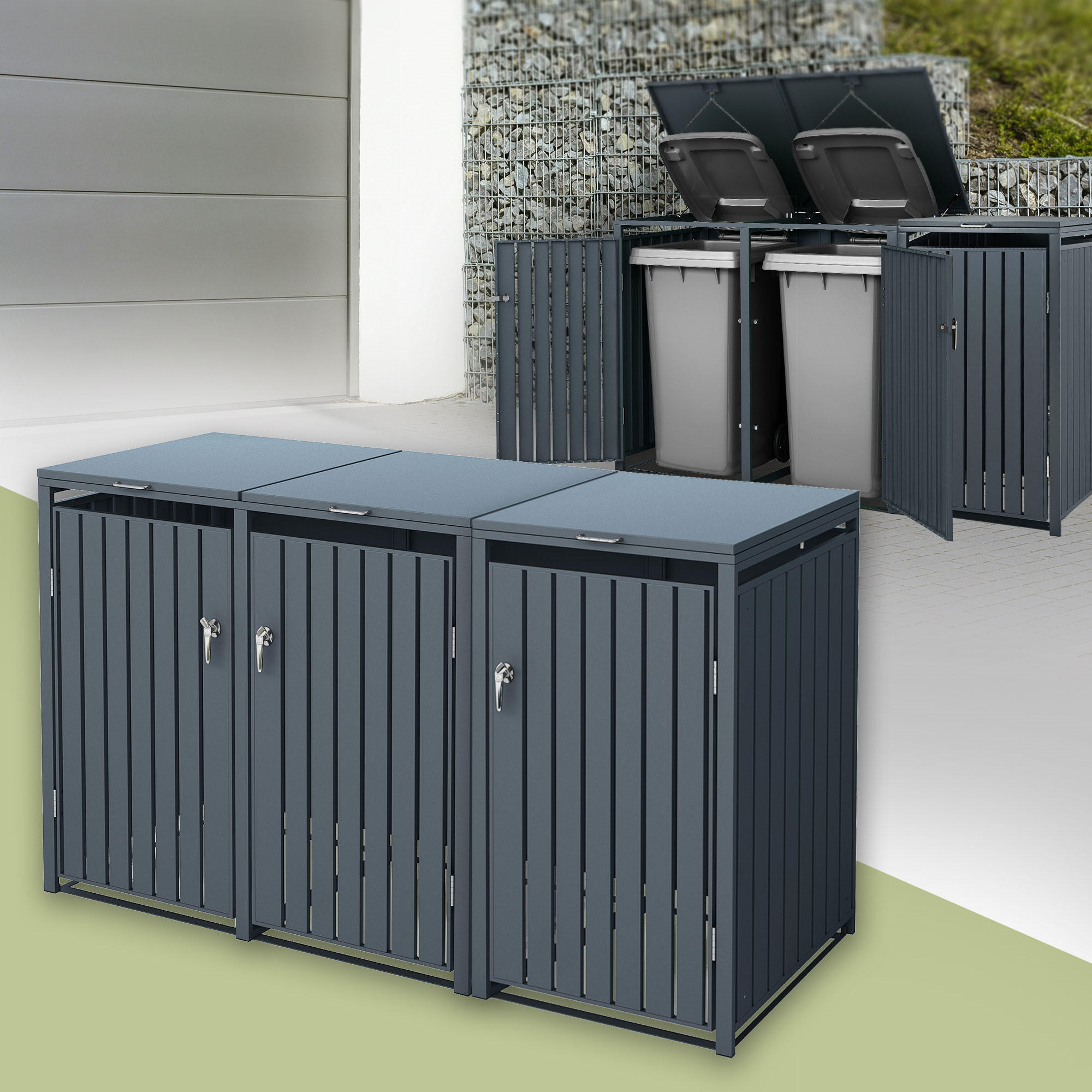 MÜLLTONNENBOX 3er Anthrazit - Anthrazit, Metall (80/116.3/200cm) - ML-DESIGN