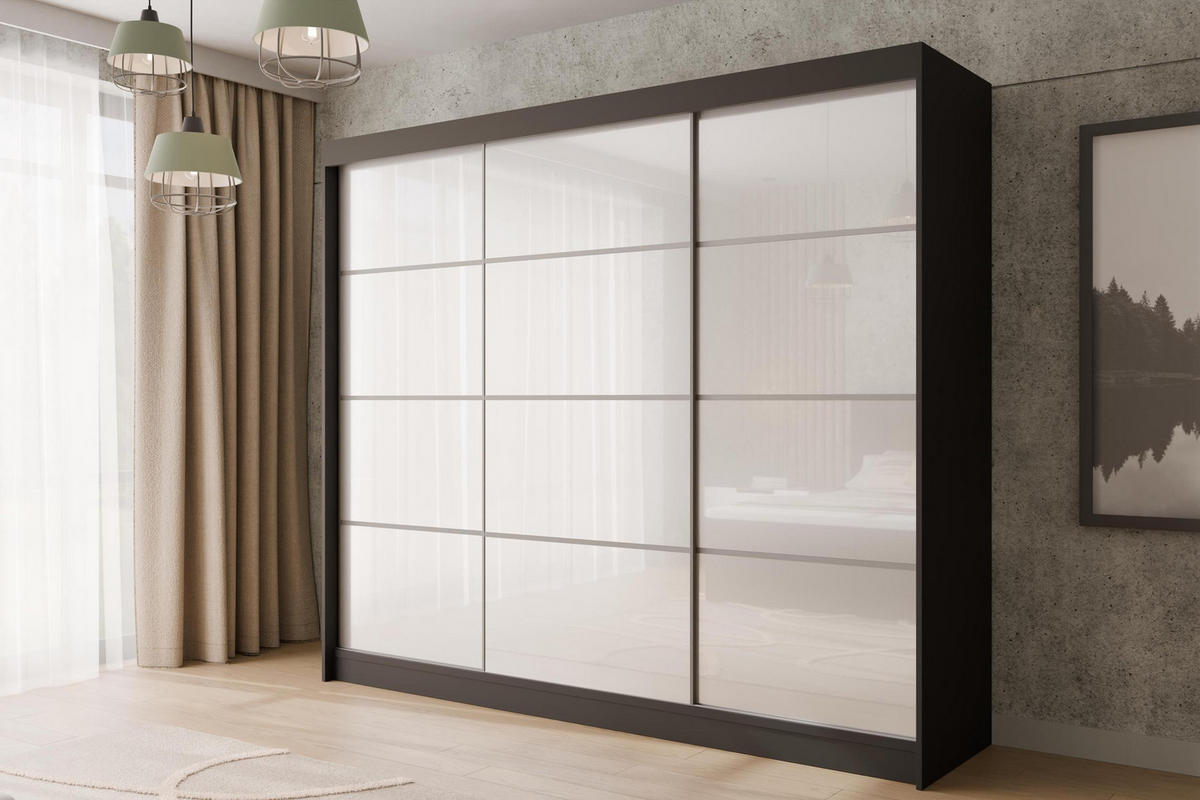 KLEIDERSCHRANK PEKA III - 250 cm - Schwarz|Weiß - Schwarz/Weiß, Holzwerkstoff (250/215/61cm) - ALTDECOR