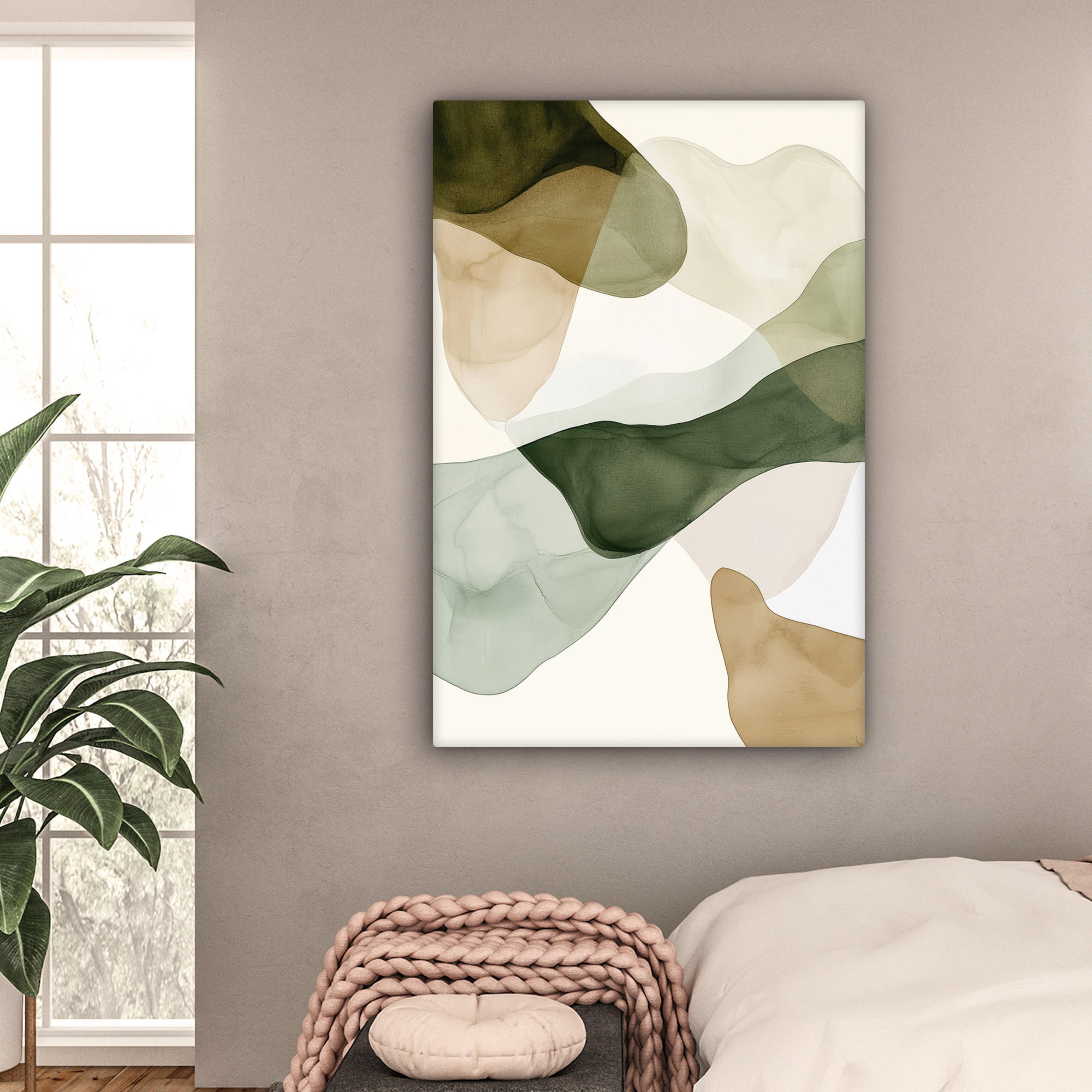 LEINWANDBILD Japandi - Abstrakt - Grün 80x120 cm - Salbeigrün, Textil (80/120cm) - MuchoWow