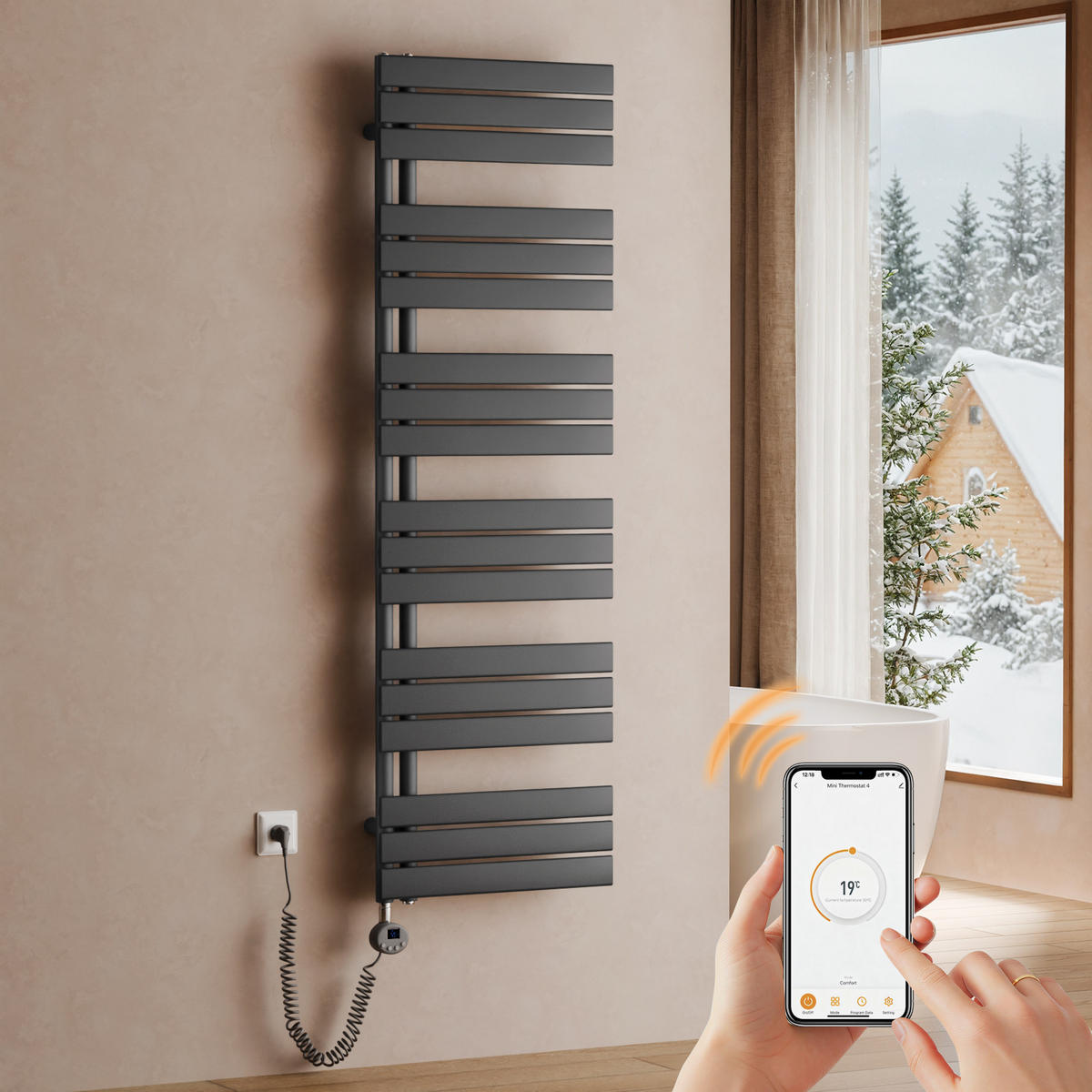 HANDTUCHHEIZKÖRPER 159,9/50 cm anthrazit elektrisch 1000 W mit WLAN-Thermostat - Anthrazit, Metall (50/160/5.9cm) - S'AFIELINA