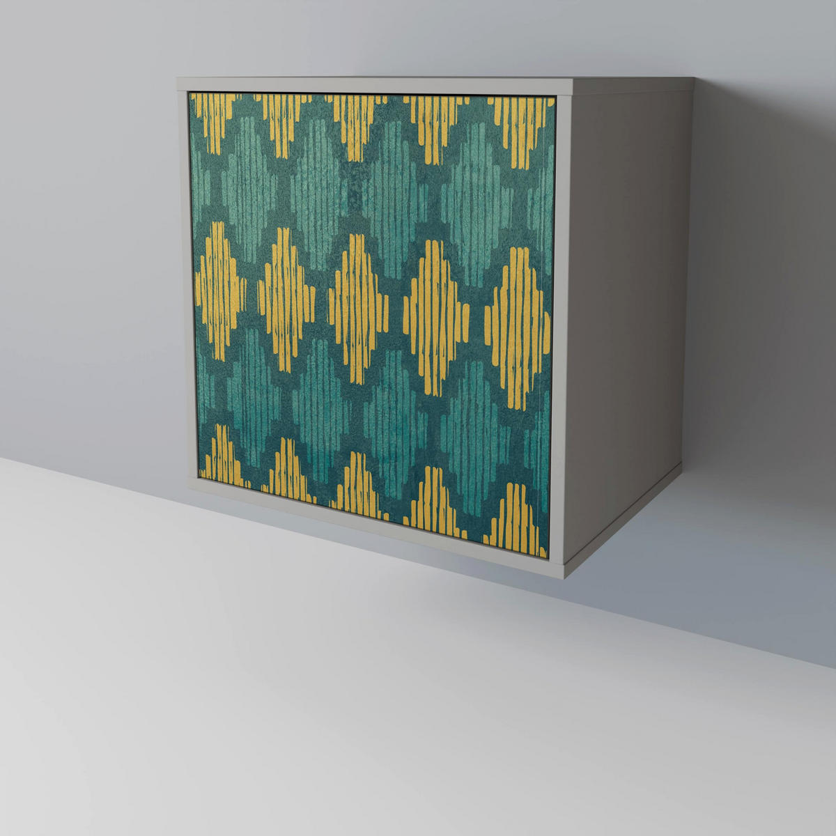 SIDEBOARD POLYGONS, Grau, 57,5x42x72,5 cm, Schwarze Metallfüße - Multicolor/Schwarz, Holzwerkstoff/Metall (57.5/72.5/42cm) - SpaceRebels