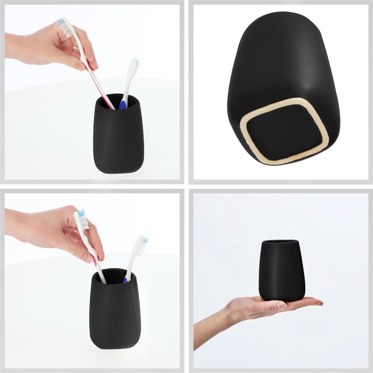 ZAHNPUTZBECHER für das Badezimmer 11 x 8 cm, schwarz - Schwarz, Keramik (8/11cm) - KADAX