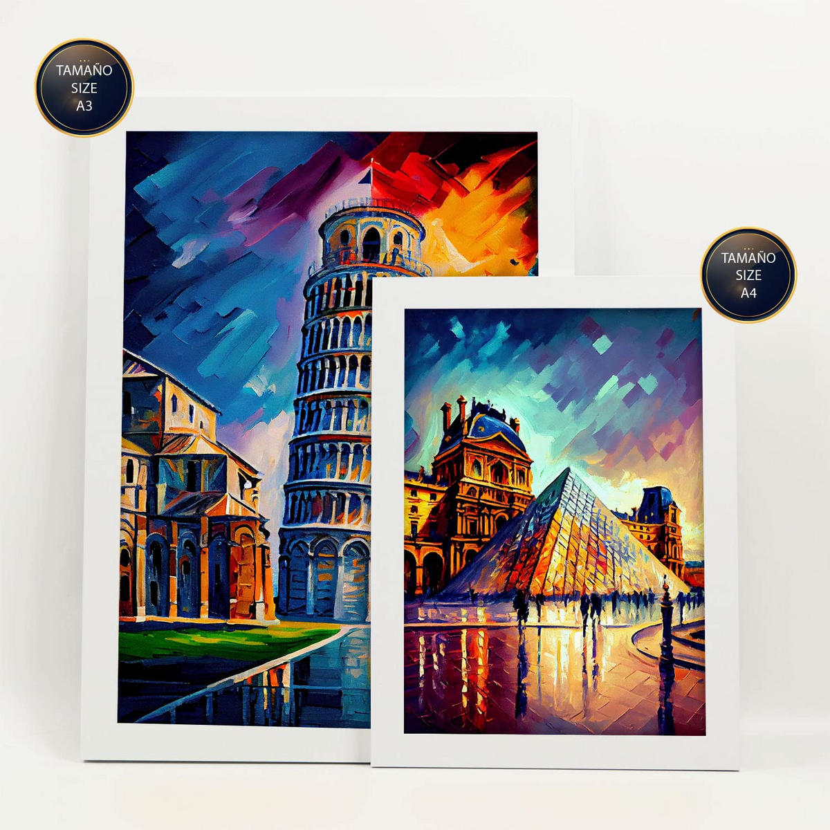 POSTER Set Mit 6 Orange Im Ölgemälde Stil A3 & A4 Weißer Rahmen - Weiß, Papier (29/3cm) - Nacnic