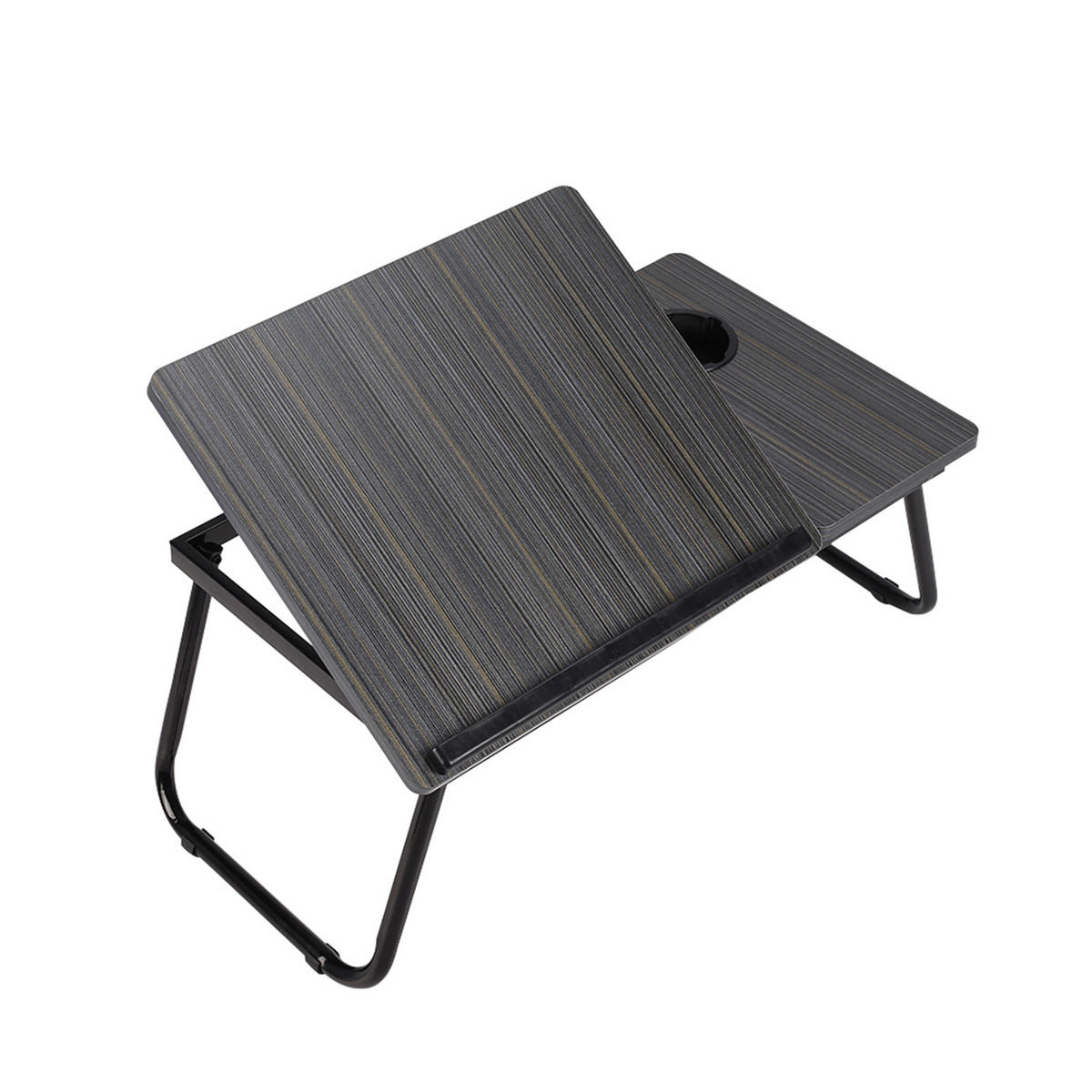 LAPTOPTISCH aus MDF Metall in Schwarz 5-fach verstellbare Neigung Klappbar Getränkehalte 56 cm (B) x 32,5 cm (T) x 24 cm - Schwarz, Holzwerkstoff/Metall (32.5/56/24cm) - Livingandhome