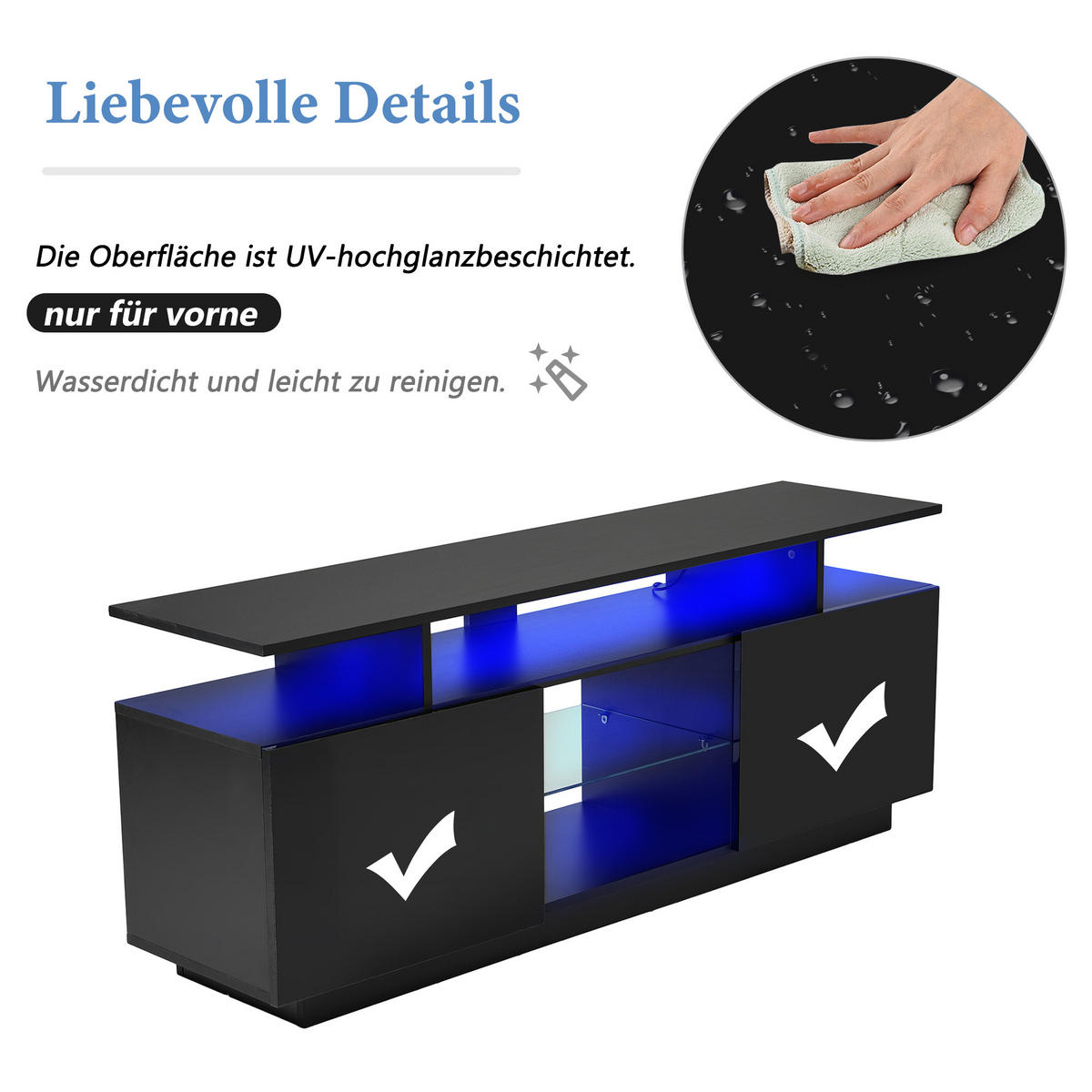 TV-SCHRANK 140cm 16-Farben LED Hochglanz Glasfach Schwarz - Schwarz, Holzwerkstoff (35/55/140cm) - FLIEKS