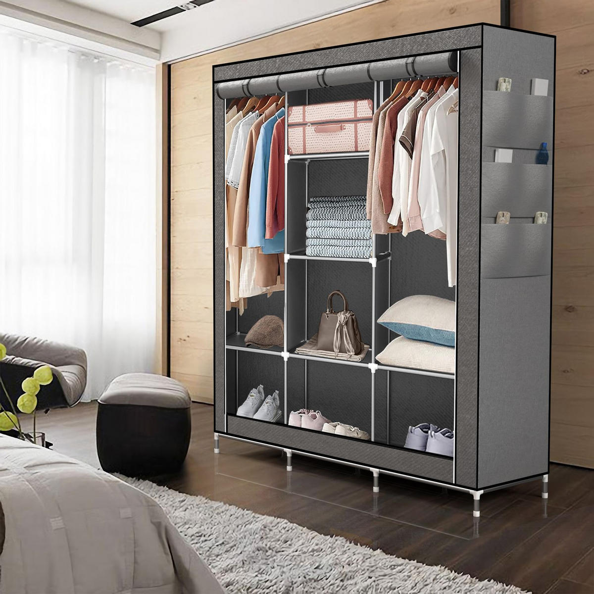 STOFFSCHRANK - Grau, Textil (130/175/45cm) - Intirilife