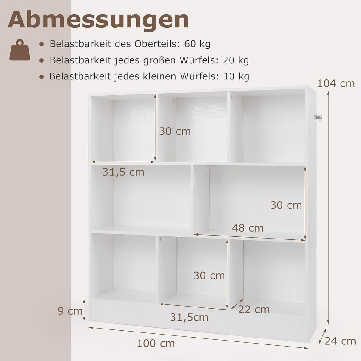 BÜCHERREGAL Weiß - Weiß, Holz (24/104/100cm) - COSTWAY