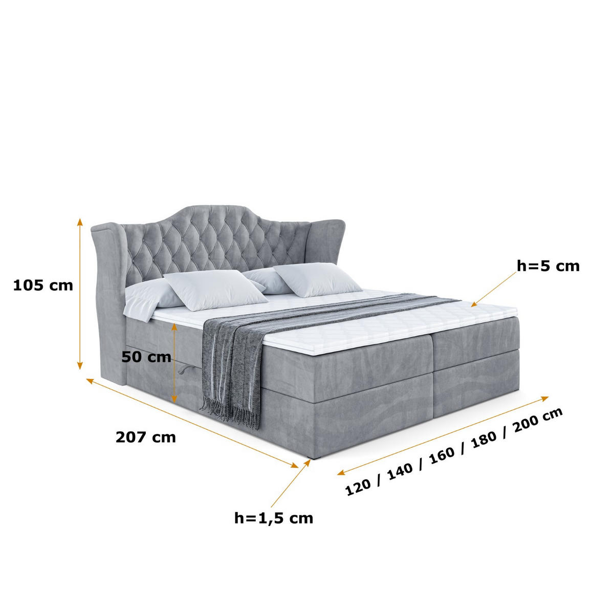 BOXBETT mit Matratze H4 und Lattenrost - VILA - 200x200 cm - H4 - Grau - Grau, Holzwerkstoff (200/200cm) - ALTDECOR