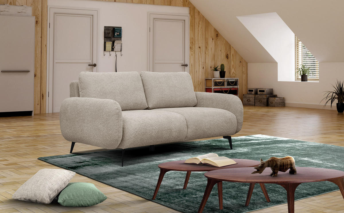 SOFA FEBE 3-Sitzer, ecru - Champagner/Schwarz, Holz/Textil (190/82/96cm) - Courtois Laville
