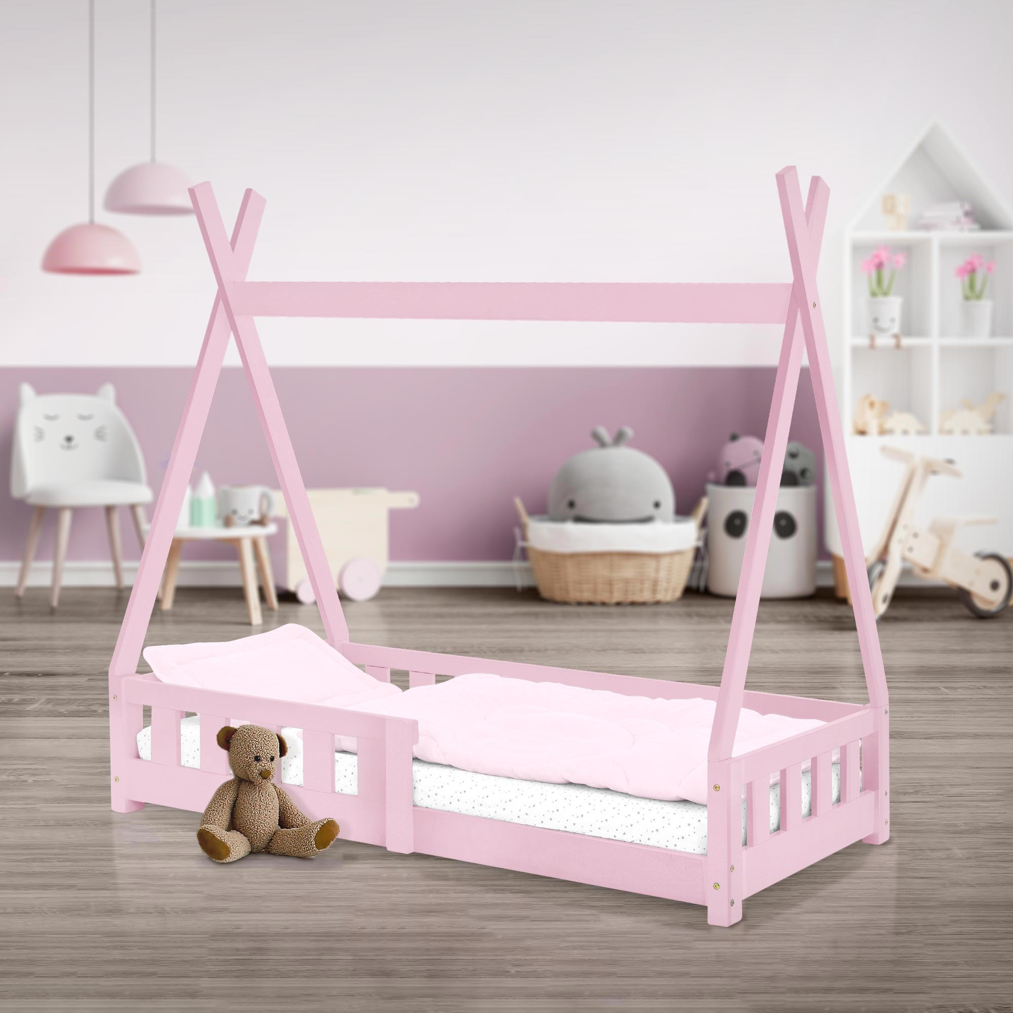 KINDERBETT Tipi 70x140 cm Rosa - Pink, Holz (70/140cm) - ML-DESIGN