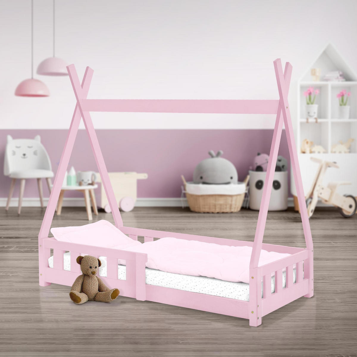 KINDERBETT Tipi 70x140 cm Rosa - Pink, Holz (70/140cm) - ML-DESIGN