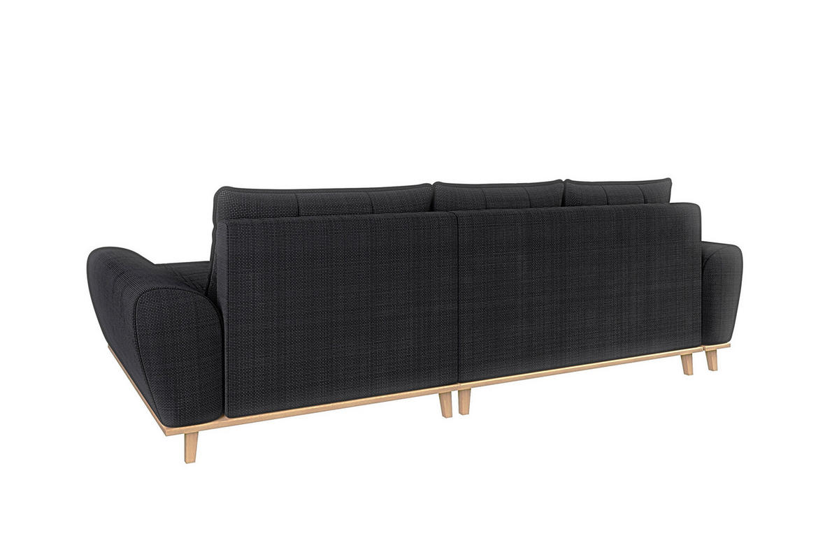 ECKSOFA im Scandi-Stil, Schlaffunktion, Bettkasten B268/T175/H86 cm, Ottomane rechts, Liegefl. 128x209 cm, Bouclé Chenille Stoff in Anthrazit / 21011 - Eichefarben/Anthrazit, Holz/Textil (268/175cm) - luma-home