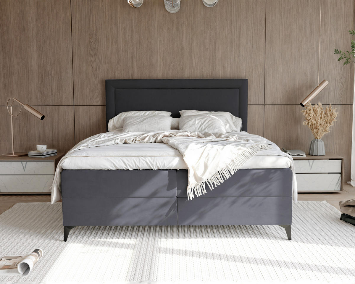 BOXBETT NERO 180/200 cm mit Matratze und Topper, Schwarz - Schwarz, Holzwerkstoff/Textil (180/200cm) - Idohome