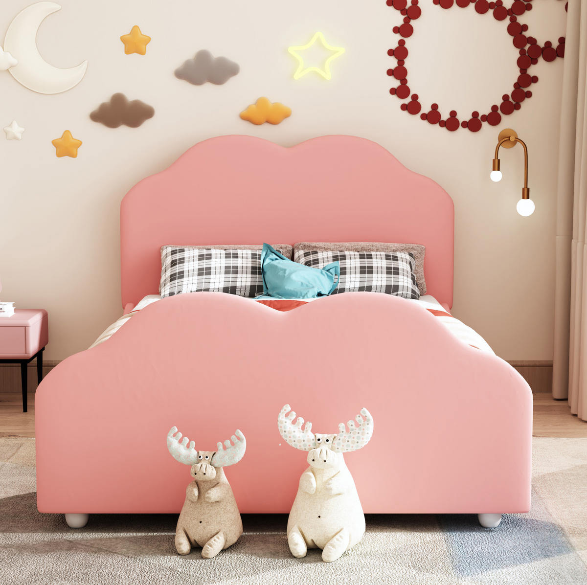 POLSTERBETT 90/200 cm Rosa mit gepolstertem Kopfteil und Sicherheitsgeländer - Pink, Textil (90/200cm) - BEAOK