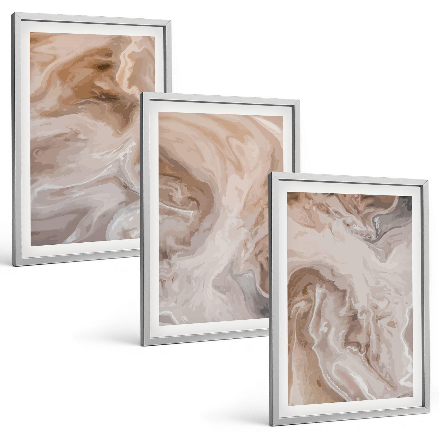 BILDER SET 3er Set - 40x60 cm Silberner Rahmen - abstrakte Marmortexturen - Silberfarben, Kunststoff (40/60cm) - TULUP