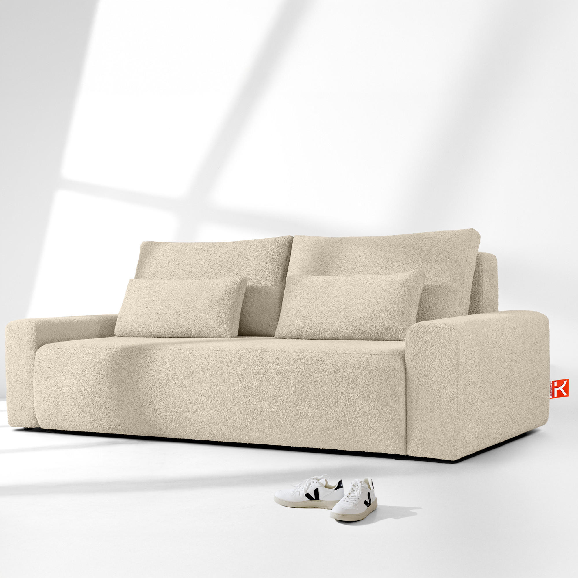 3-SITZER SCHLAFSOFA MOLLIS, Bouclé, Hellbeige - Beige, Holz/Holzwerkstoff (250/93/108cm) - KONSIMO®