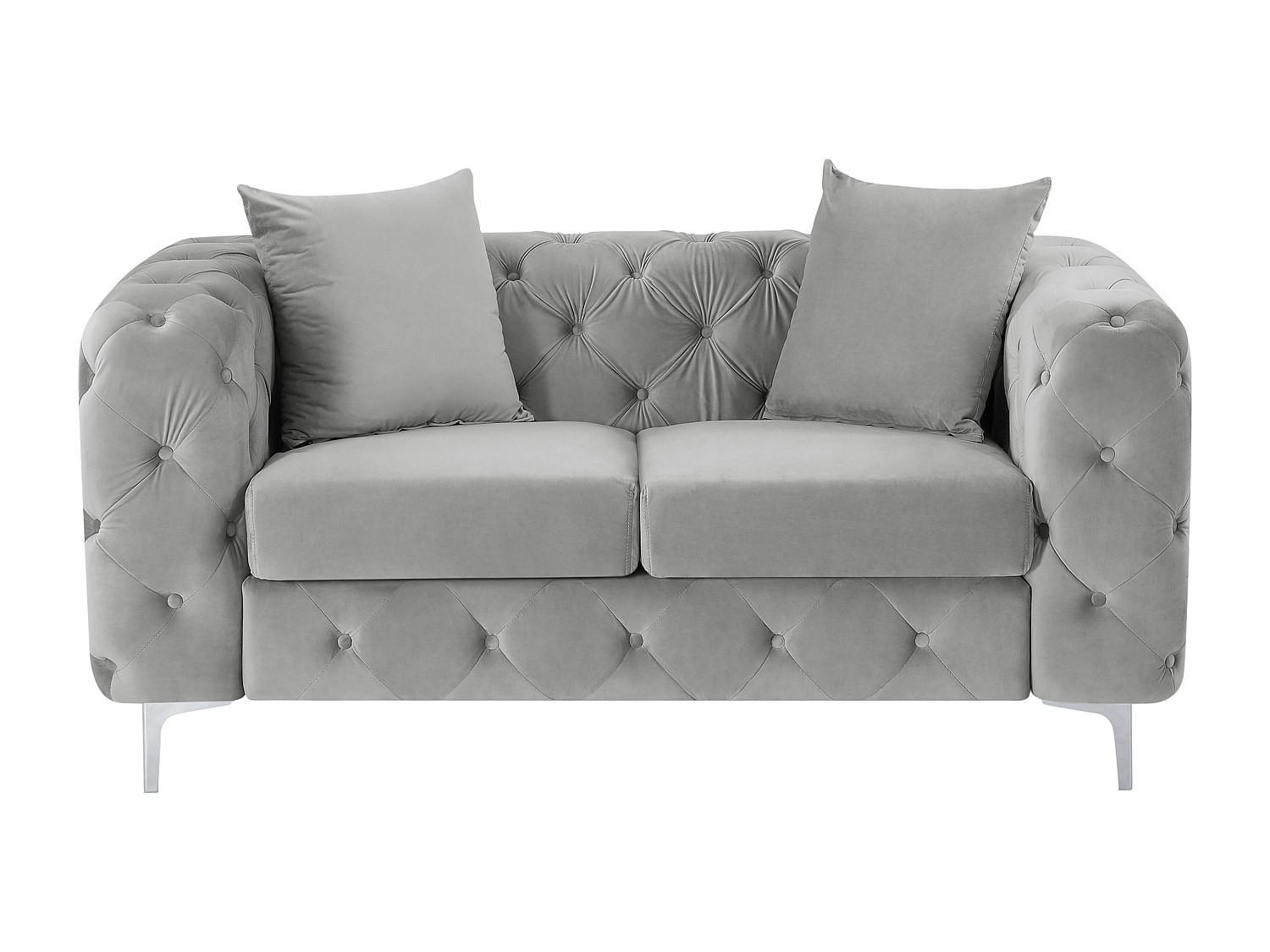 SOFA ohne Schlafmöglichkeit - 2 Personen - Samt, Stoff - Hellgrau - - Hellgrau, Textil (162/76/91cm) - Vente-Unique