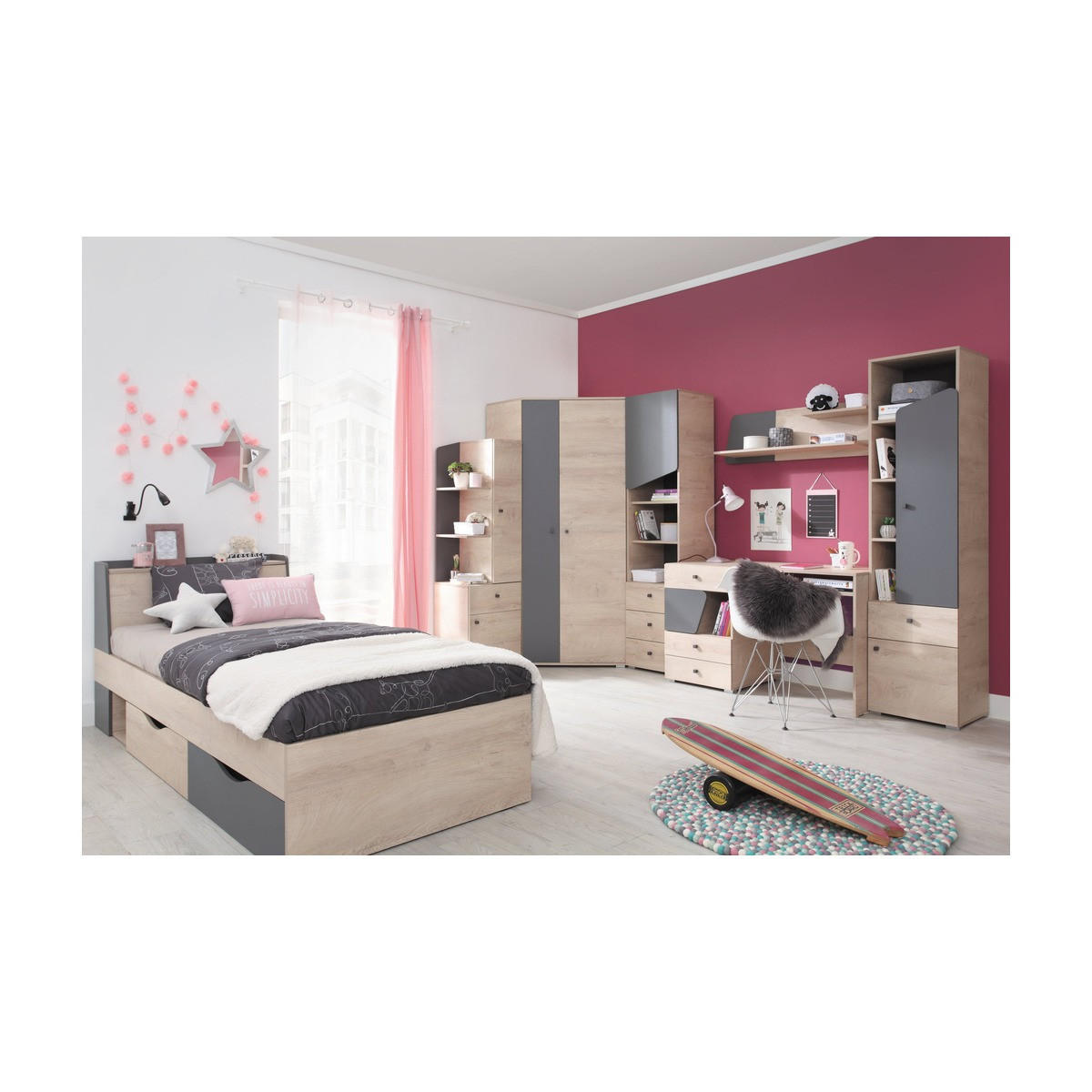 SCHLAFZIMMER Set 7-tlg. – DELTA System – Artisan Eiche / Anthrazit - Eichefarben, Holzwerkstoff (90/190/90cm) - hi-markt