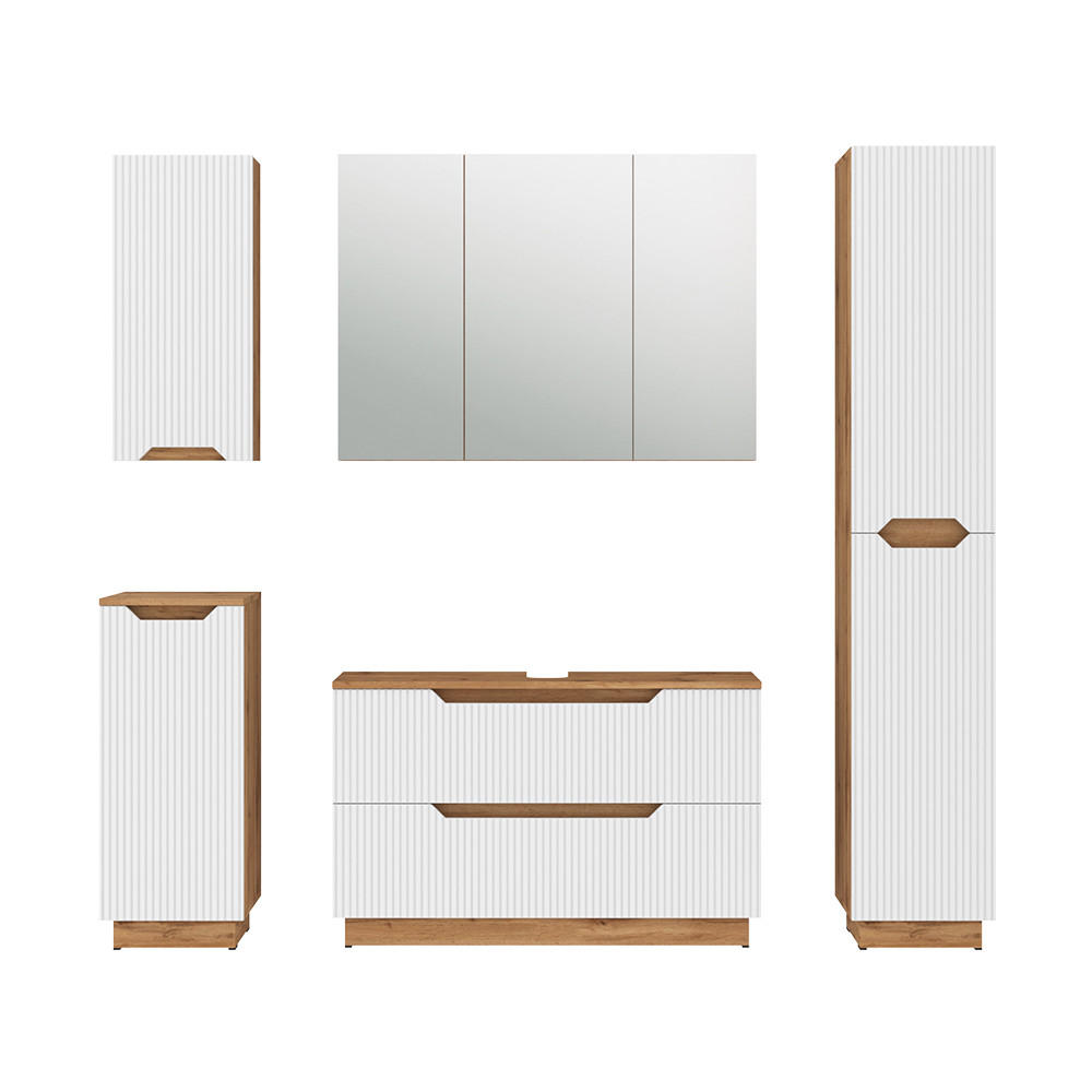 BADMÖBEL-SET Lotta Eiche/weiß gestreift 5 Teile - Eichefarben/Weiß, Holzwerkstoff (99.4/62.5/32cm) - Vicco