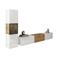 WOHNWAND Berlin I - Weiß Hochglanz/Eiche Wotan, Holzwerkstoff/Kunststoff (180/30/33cm) - MIRJAN24