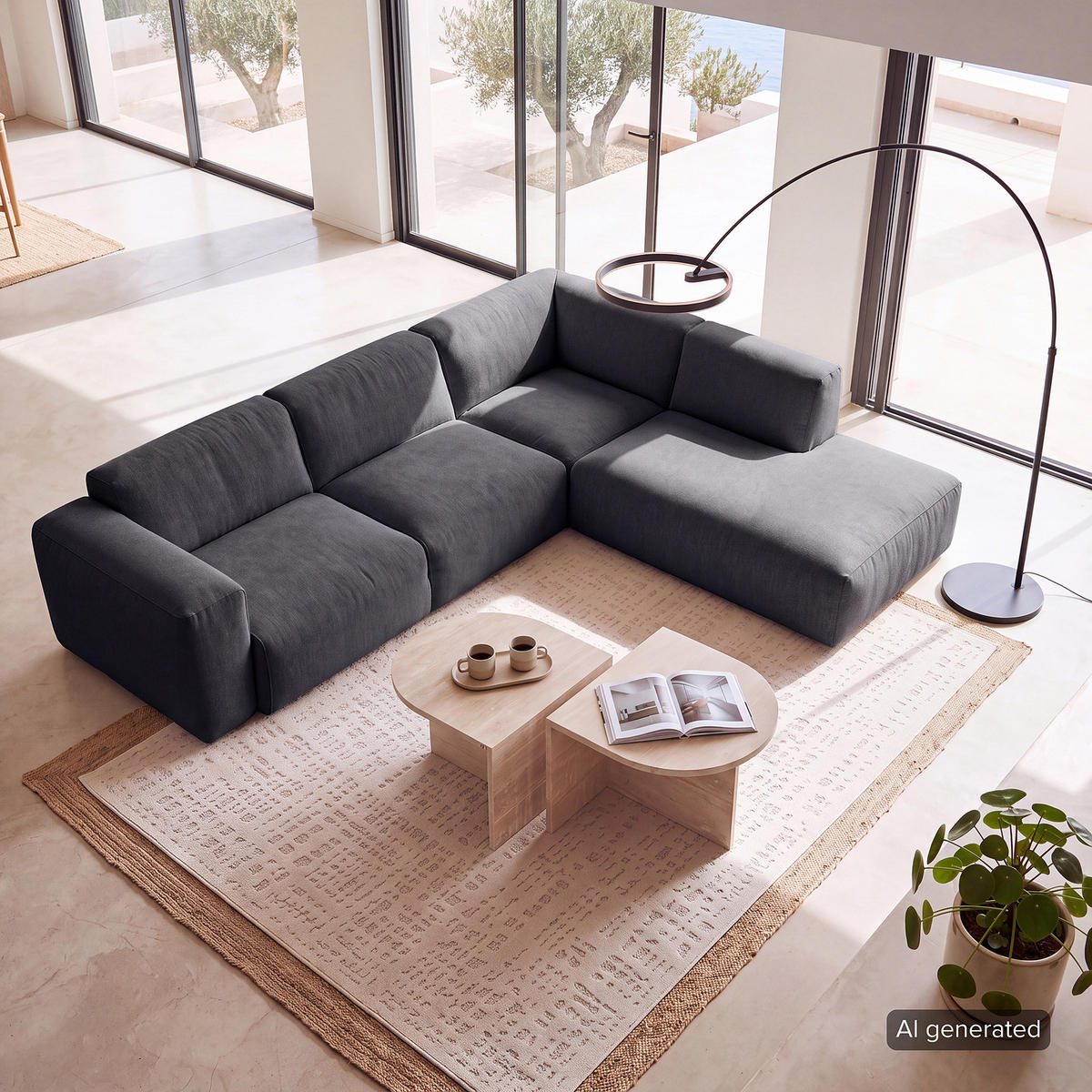 3-SITZER ECKSOFA mit Recamiere - Schwarz/Grau, Kunststoff/Textil (295/231cm) - home24