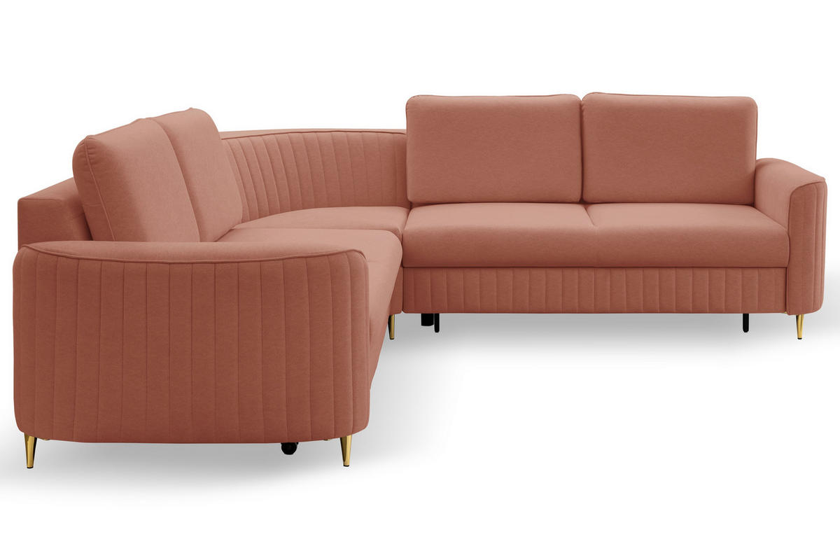 ECKSOFA VELA L-S Rosa Velours-Stoff mit Schlaffunktion - Rosa, Holz (251/251cm) - MASSENO