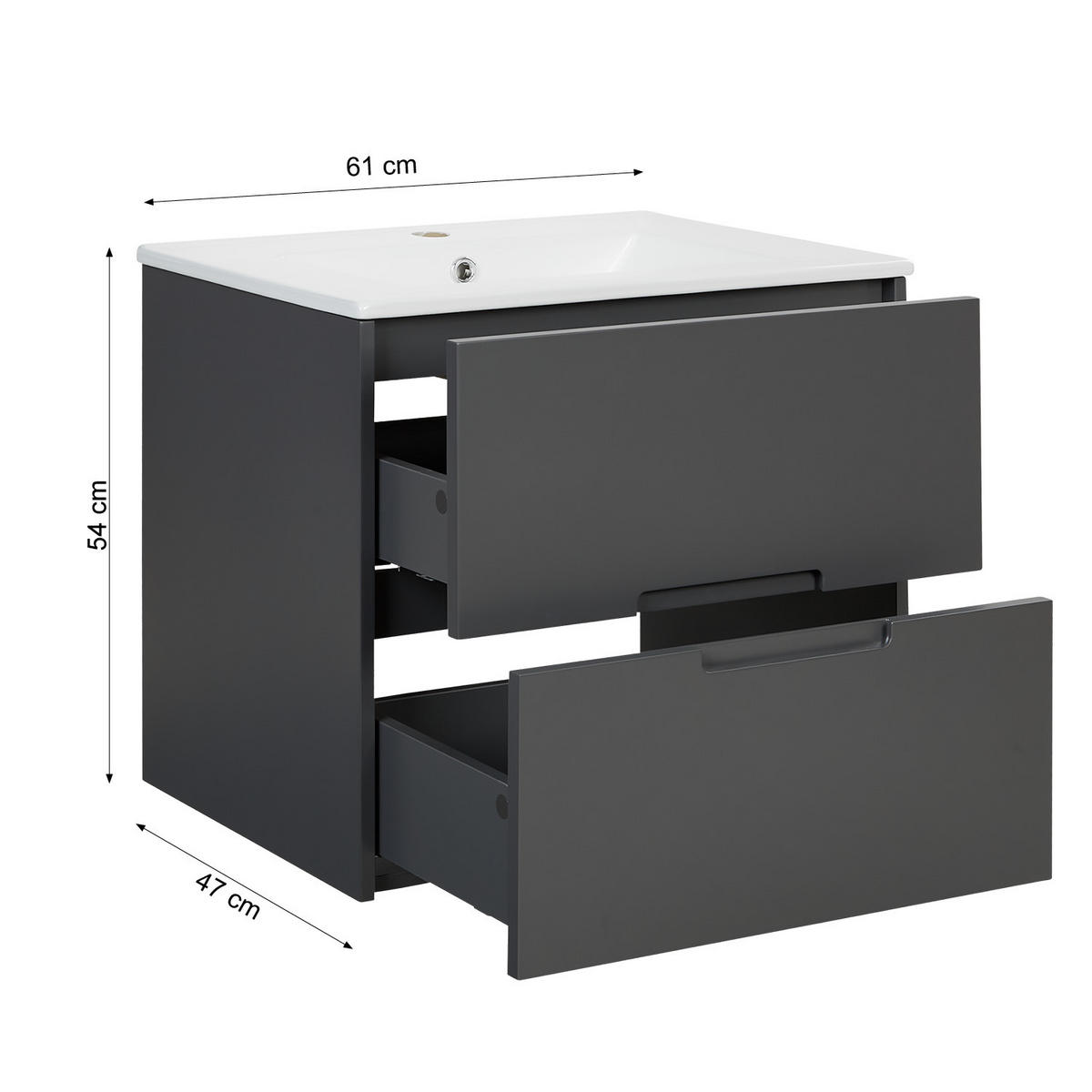 WASCHTISCHKOMBI 60 cm Grau - Grau, Holz/Keramik (61/54/47cm) - Homestyle4u