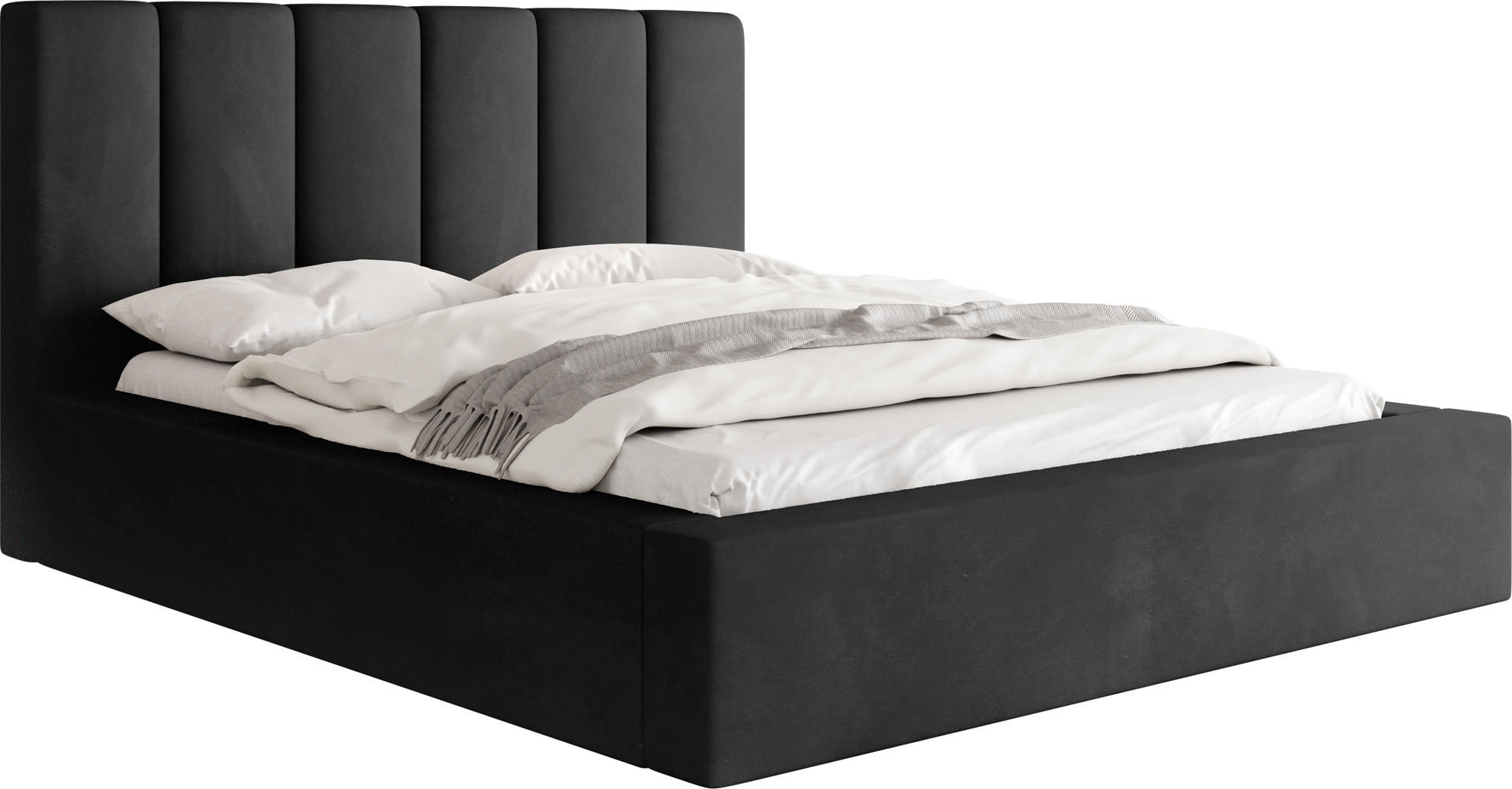 POLSTERBETT Amira mit Bettkasten, Schwarz Samt 140x200 cm - Schwarz Hochglanz/Birkefarben, Holz/Holzwerkstoff (140/200cm) - WFL GROUP