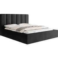 POLSTERBETT Amira mit Bettkasten, Schwarz Samt 140x200 cm - Schwarz Hochglanz/Birkefarben, Holz/Holzwerkstoff (140/200cm) - WFL GROUP