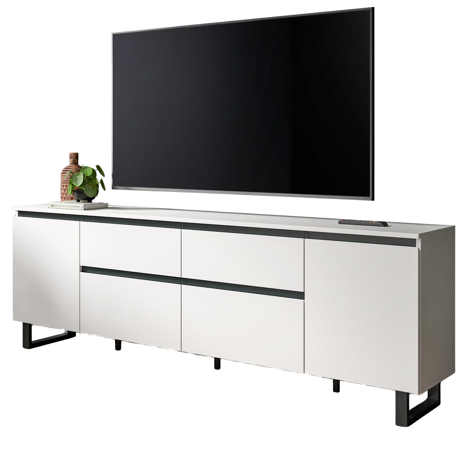 TV-LOWBOARD weiß, schwarz, TV Unterteil 188 x 65 cm, Soft-Close und Komforthöhe, Gelia - Schwarz/Weiß, Holzwerkstoff/Metall (188/65/36cm) - Inn.Furn