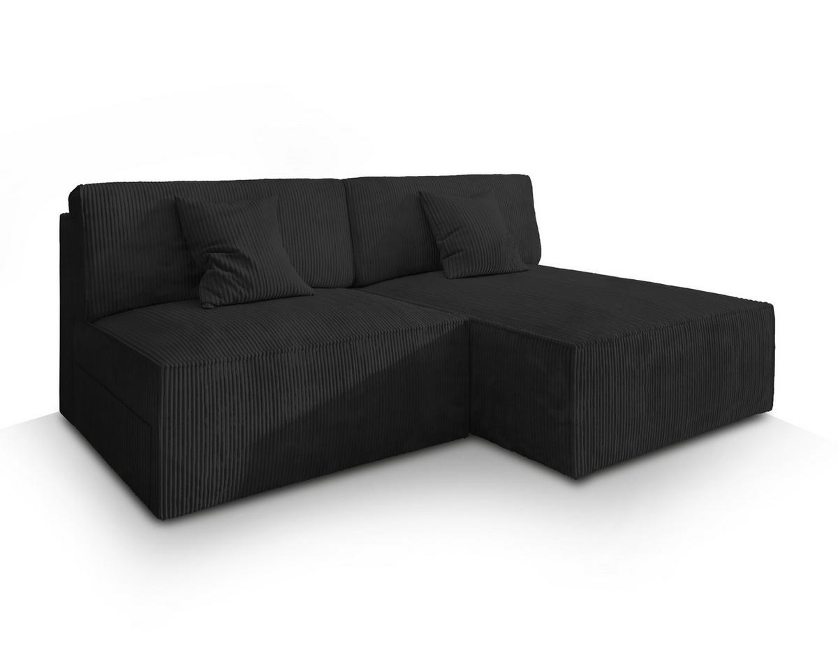 ECKSOFA FIORO P Schwarz Kordstoff mit Schlaffunktion - Schwarz, Holz (204/148cm) - MASSENO