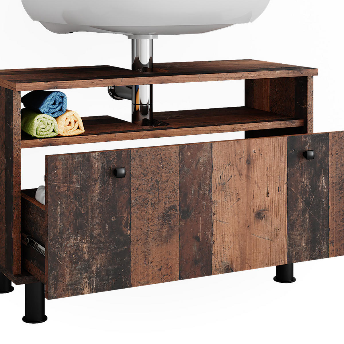 WASCHBECKENUNTERSCHRANK Fynn Oldstyle 80.2 x 54 cm mit Schublade - Braun, Holzwerkstoff (80.2/54/32cm) - Vicco
