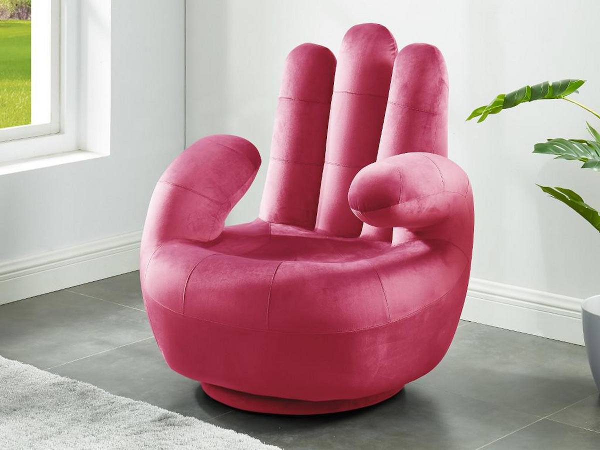 FINGERSESSEL drehbar - Samt - Fuchsia - CATCHY - Pink, Textil (78/89/82cm) - Vente-Unique