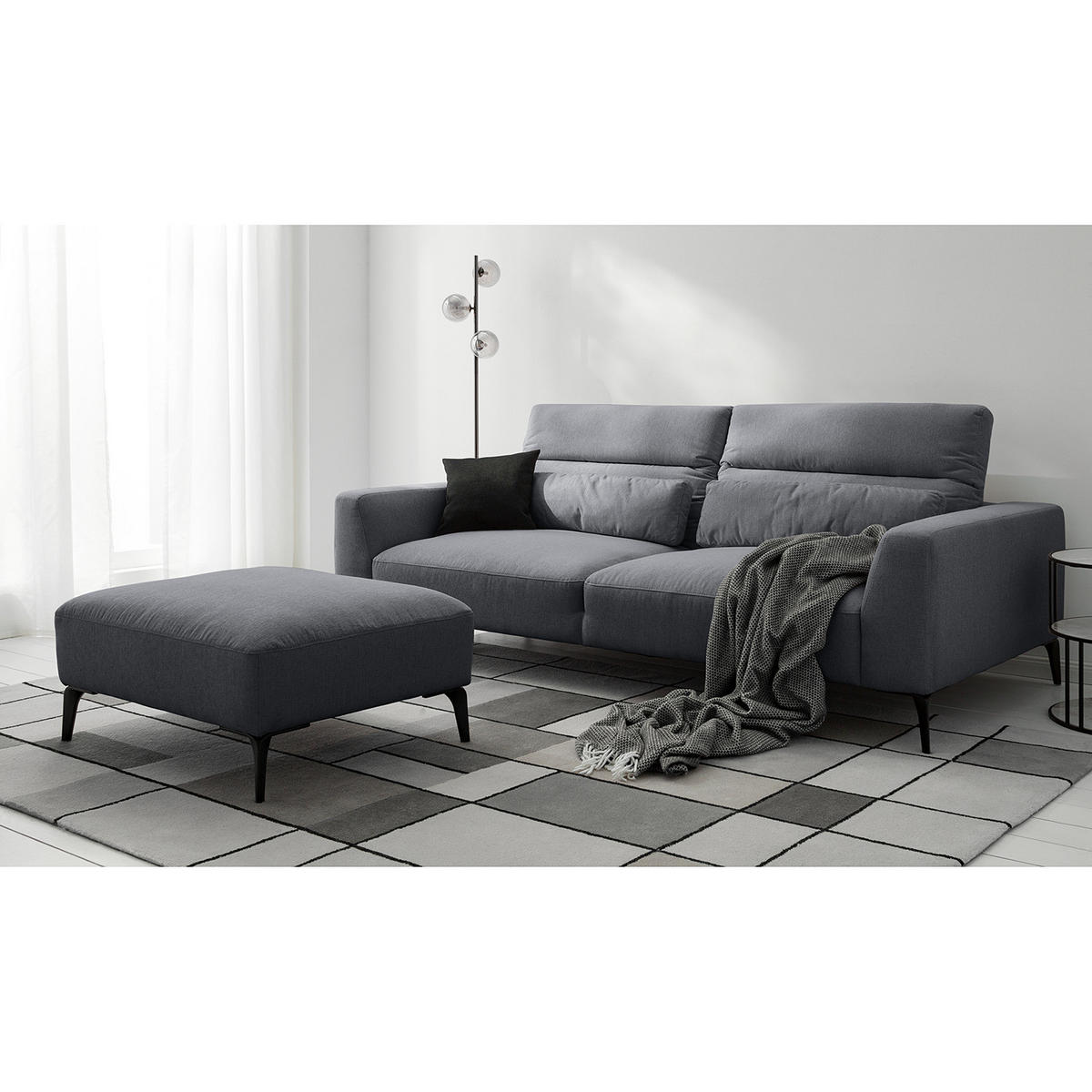 3-SITZER SOFA - Anthrazit/Schwarz, Textil/Metall (233/73/107cm) - home24