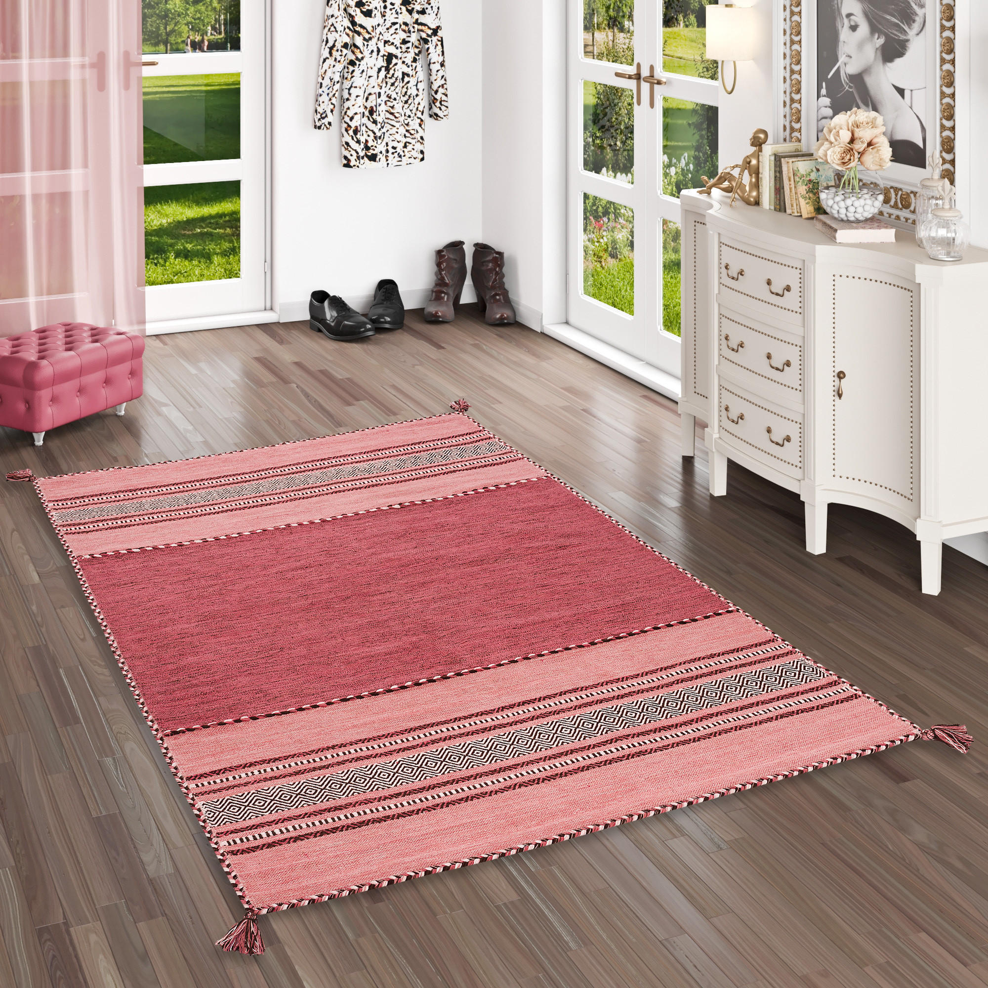 NATUR TEPPICH KELIM NAVARRO - Rosa, Textil (200/300cm) - Pergamon