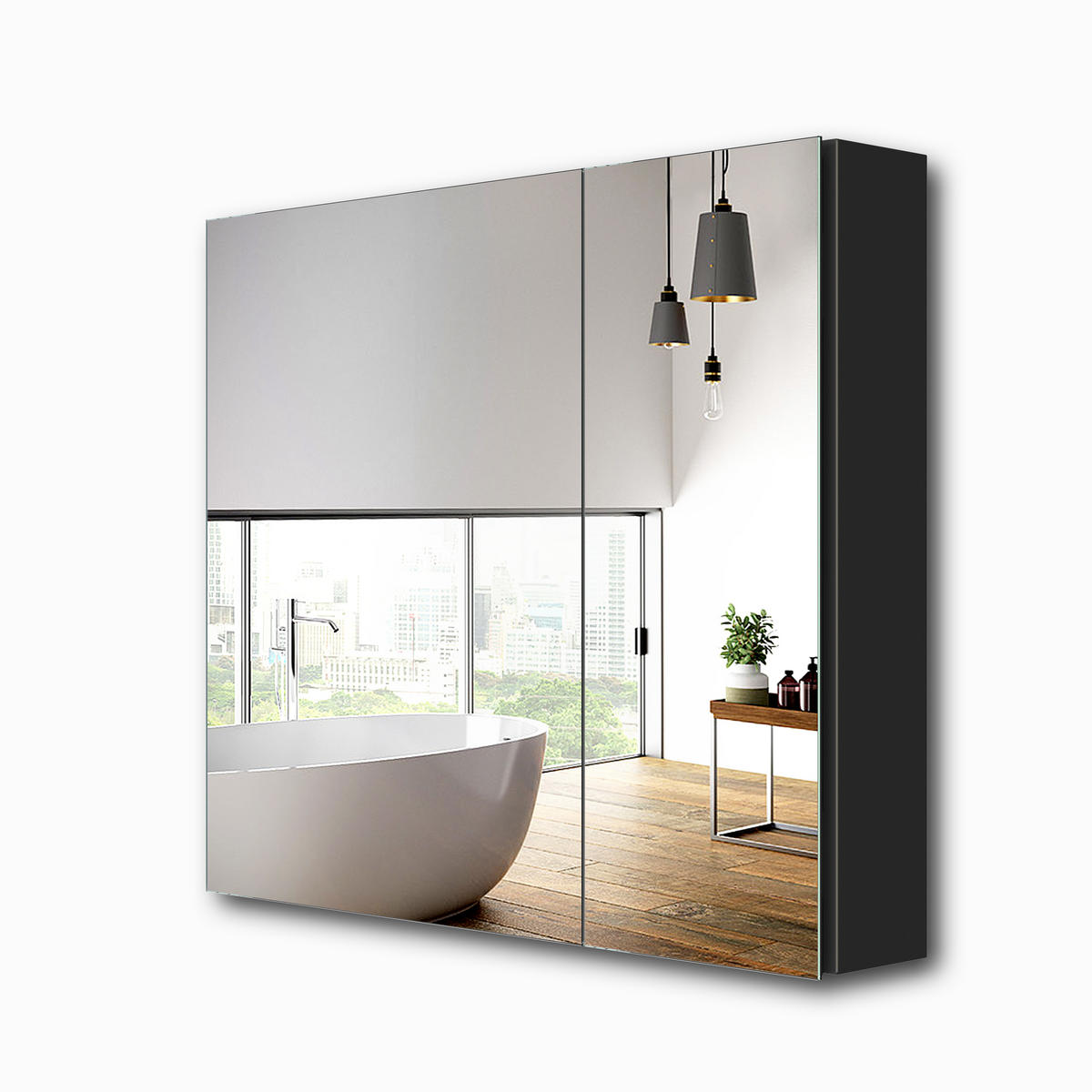 SPIEGELSCHRANK Schwarz 75/65/14,5 - Schwarz, Metall (65/65/75cm) - EMKE