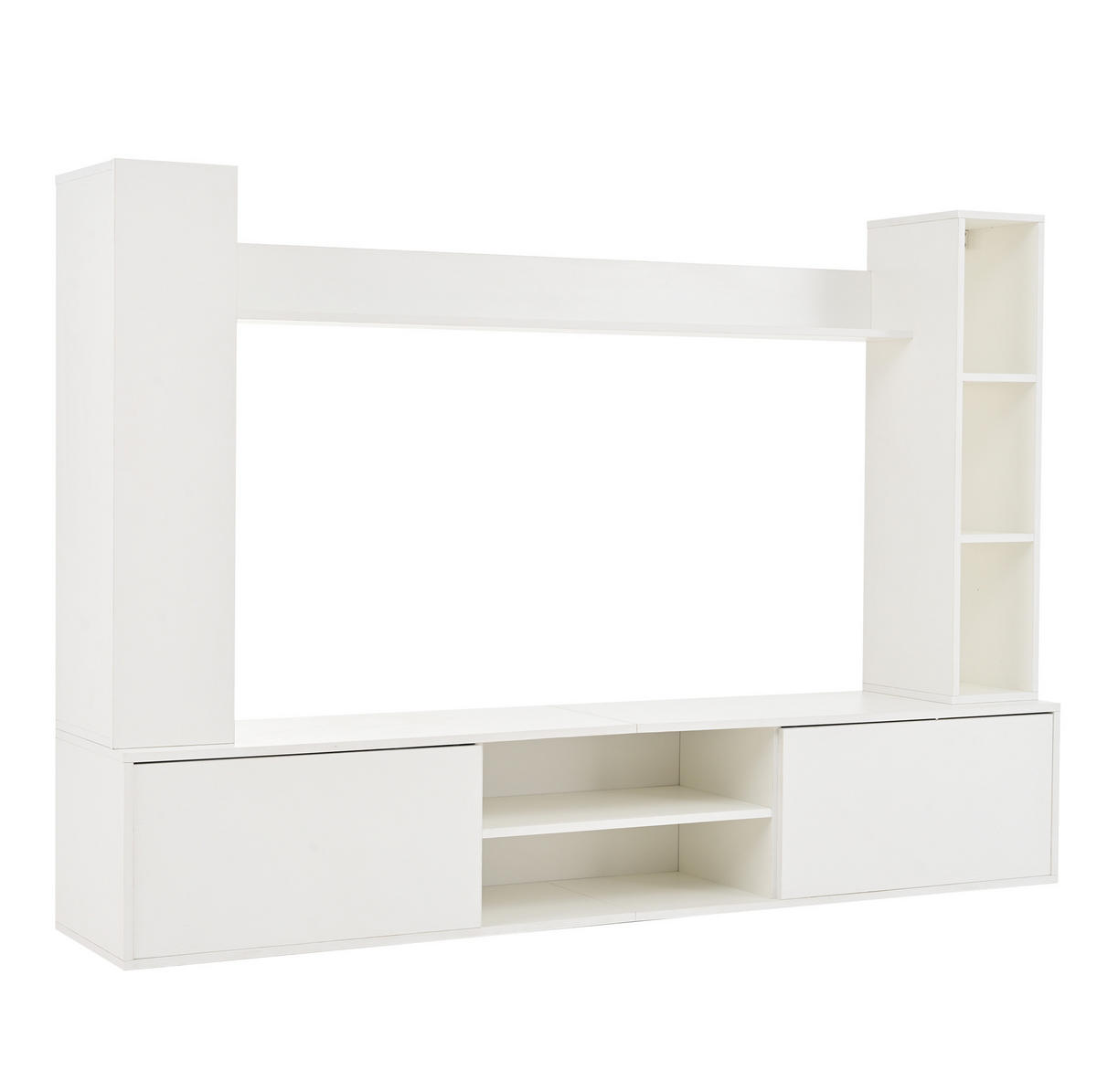 TV nástěnná sestava 180/35/33,5 cm s úložným prostorem, závěsná i volně stojící, Bílá - bílá, kompozitní dřevo (180/33.5/35cm) - Redom