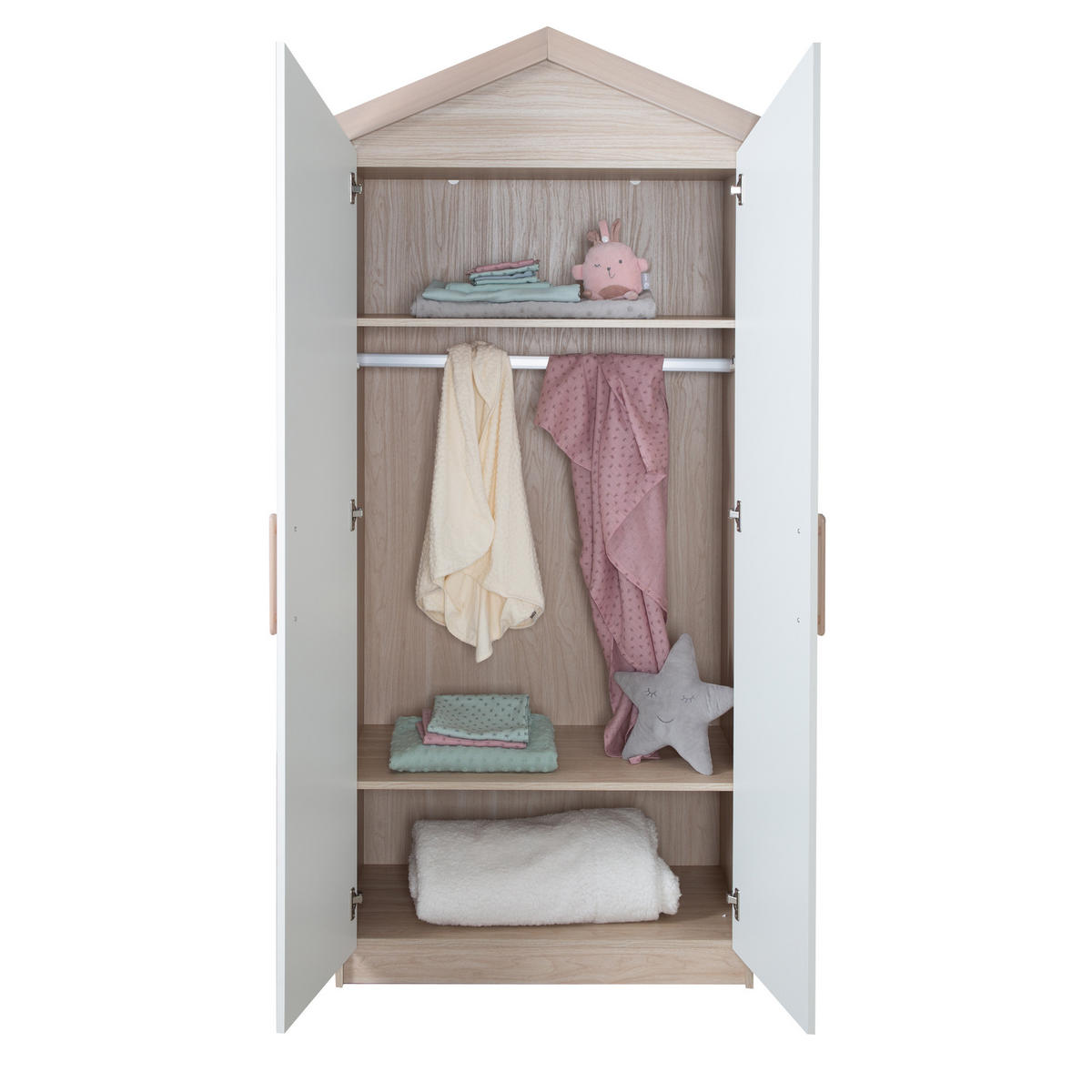 KINDERKLEIDERSCHRANK Cabane 2-türig - Eichefarben/Weiß, Holz/Holzwerkstoff (96/190/50cm) - Roba