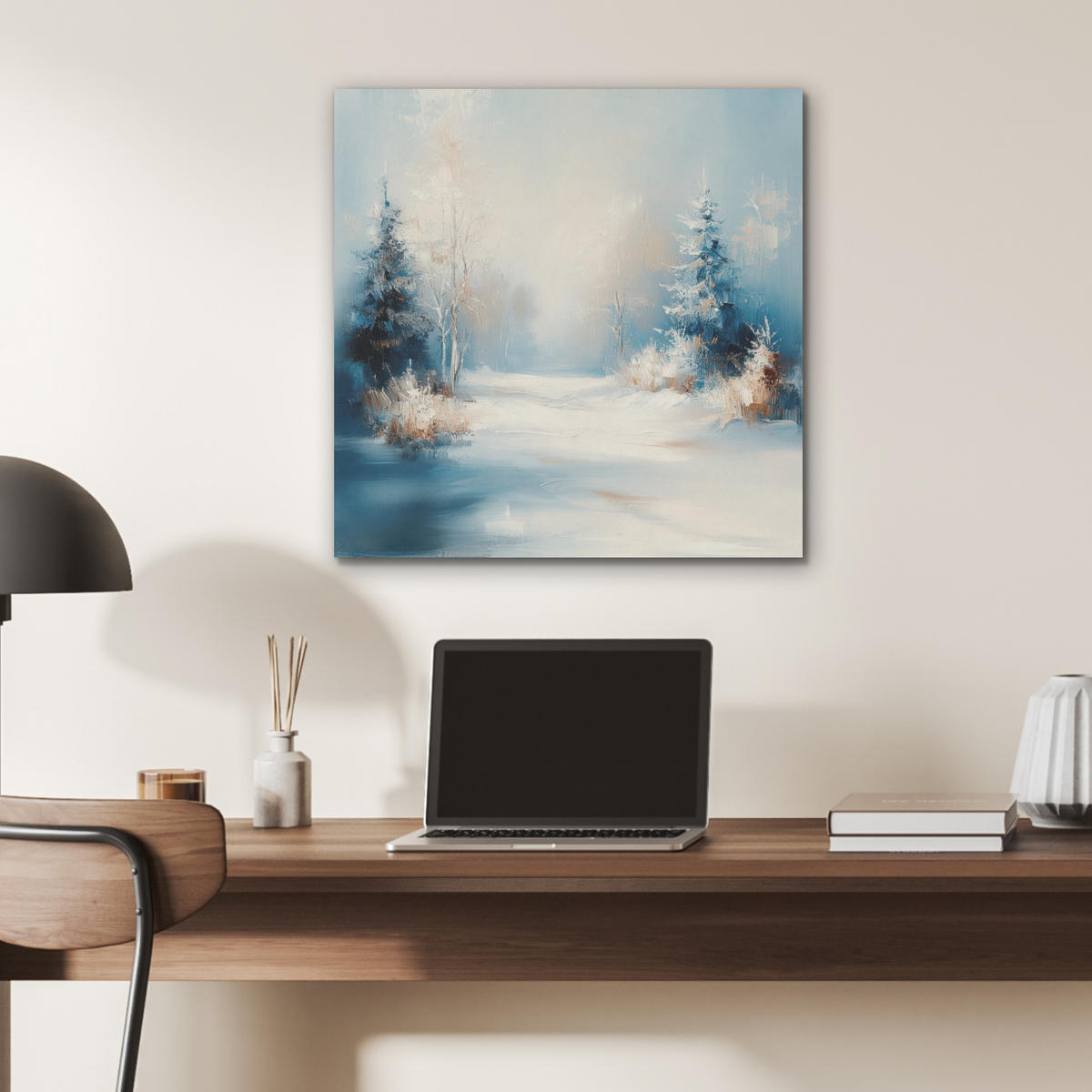 AKUSTIKBILD Wald - Winter - Natur - Abstrakt - Schnee Wandbilder 60x60 cm - Weiß, Kunststoff (60/60/0.9cm) - MuchoWow