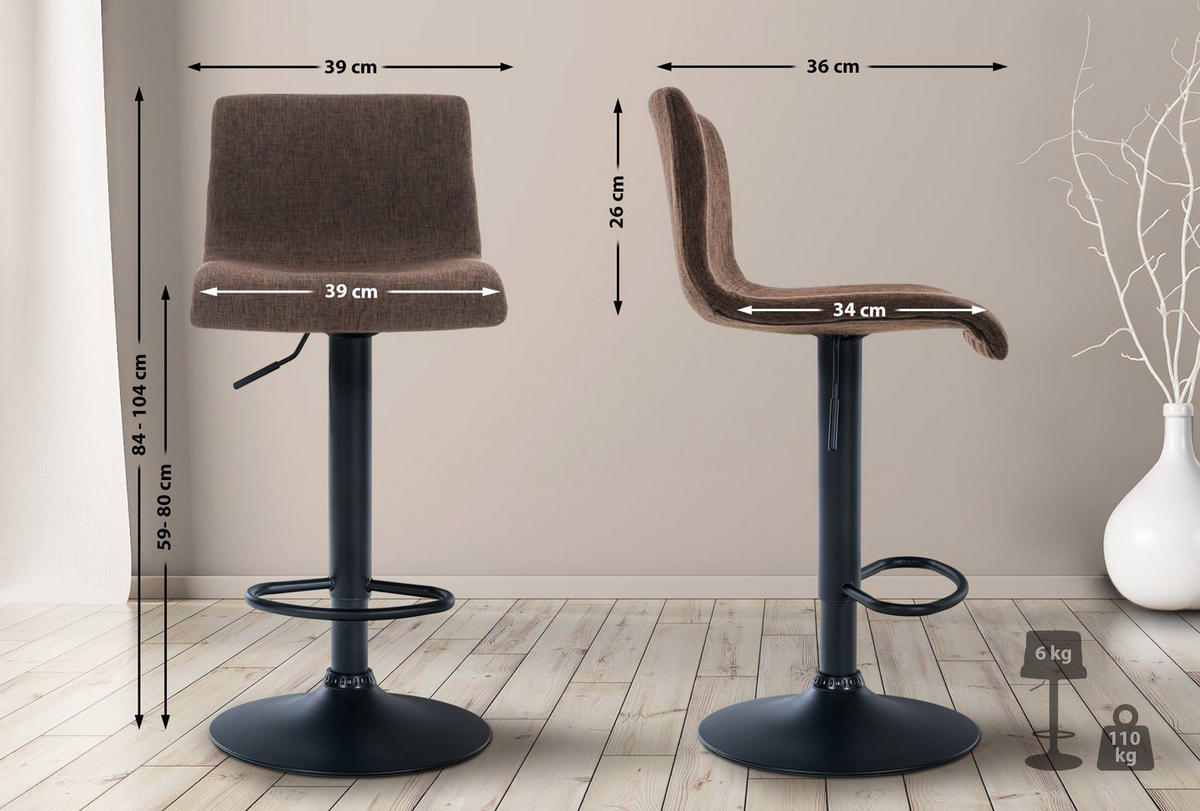 BARHOCKER Stoff braun - Schwarz/Braun, Textil/Metall (39/84/36cm) - CLP