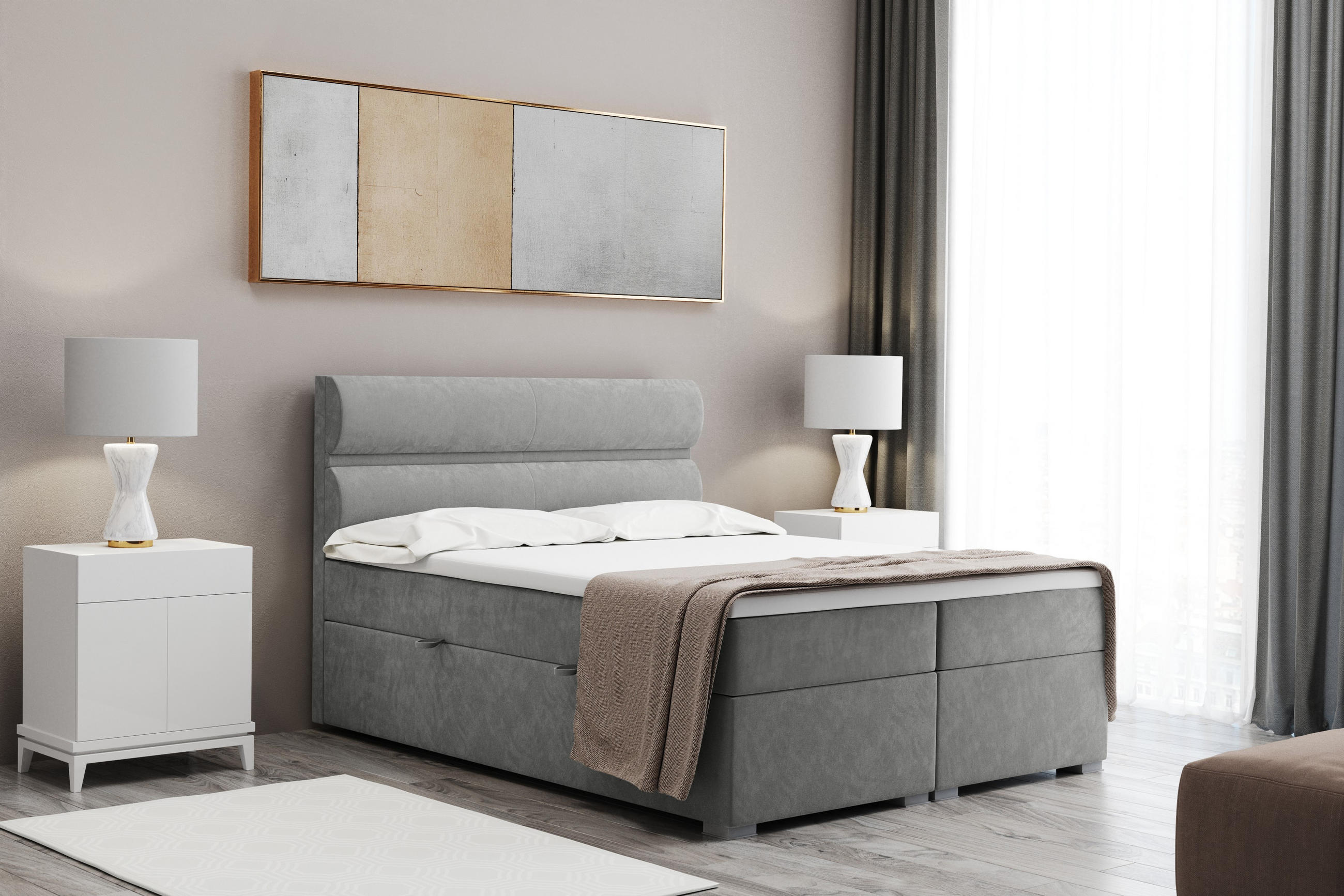BOXBETT Mit Bettkasten, Matratze Und Topper VERA Stoff Riviera 120x200 cm Grau H2-Pocket - Grau, Holz/Holzwerkstoff (120/200cm) - Kaiser Möbel