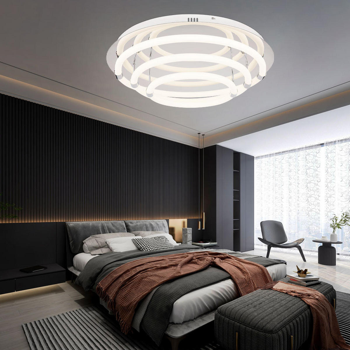 LED DECKENLEUCHTE Metall Weiß Ring-Design - Weiß, Metall (55/55/15cm) - Globo Lighting