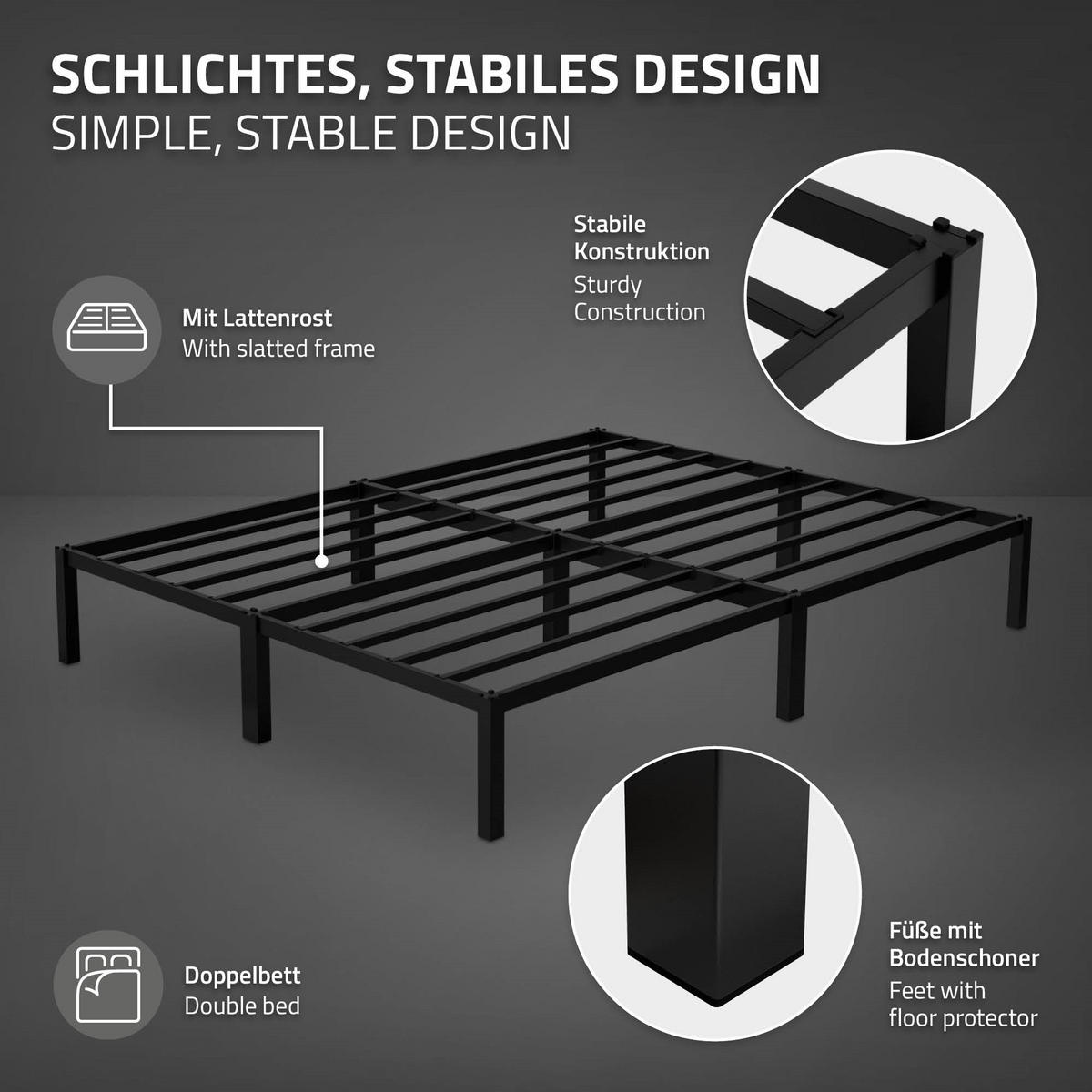 METALLBETT 200/160 cm - Schwarz, Metall (160/200cm) - ML-DESIGN