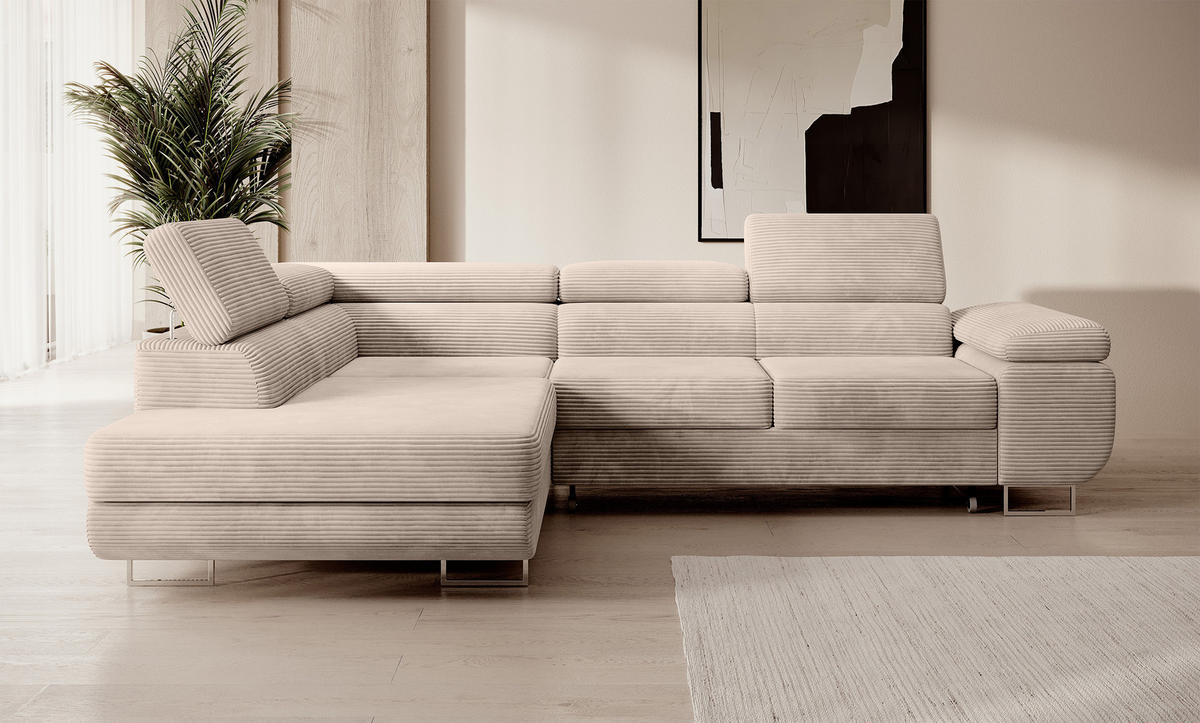ECKSOFA Stevil Dunkelbeige Cordbezug - Silberfarben/Mokka, Textil/Metall (275/203cm) - Selsey