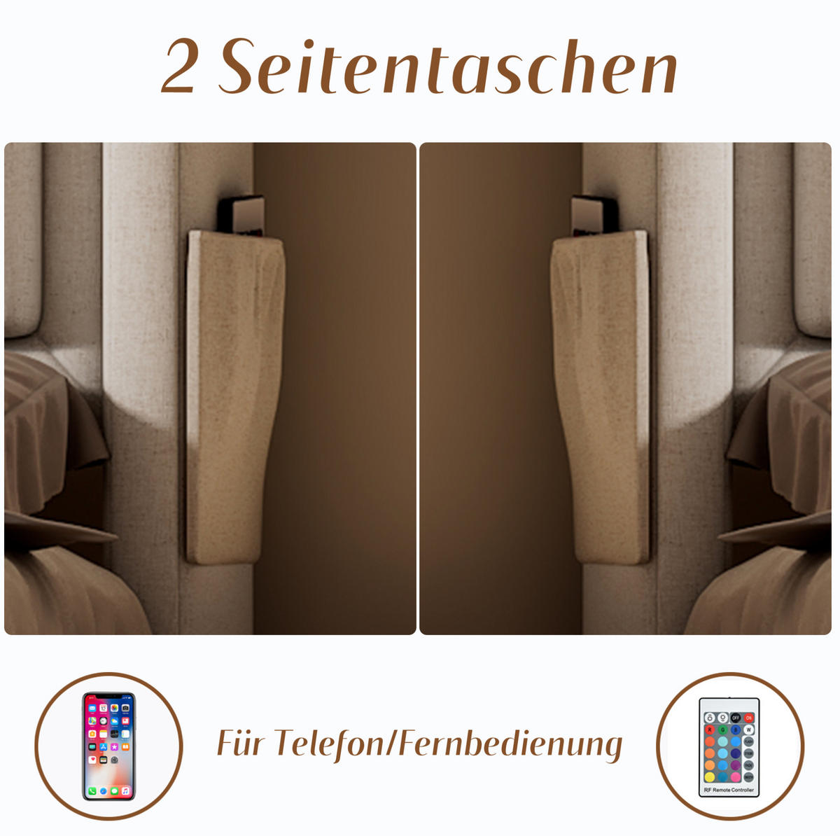 POLSTERBETT 140/200 cm Beige aus Baumwoll-Leinen mit LED-Beleuchtung und Ladefunktion - Beige, Textil (140/200cm) - OKMYHOME