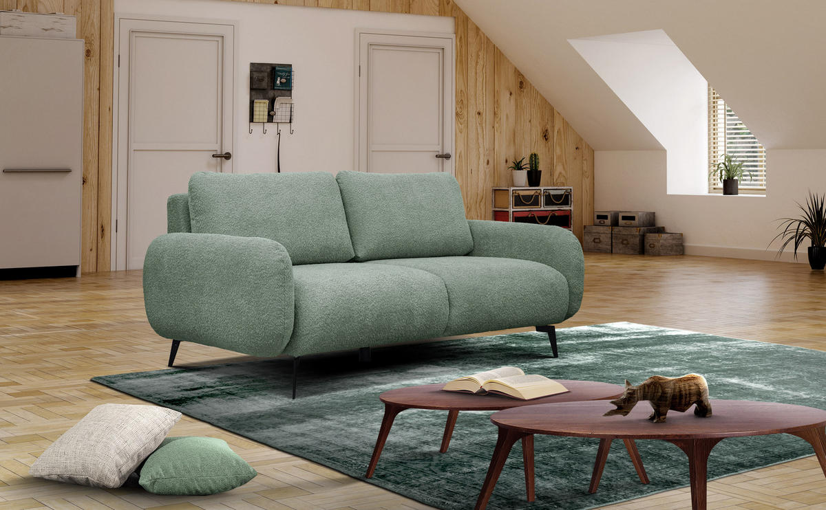 SOFA FEBE 3-Sitzer, salbeigrün - Salbeigrün/Schwarz, Holz/Textil (190/82/96cm) - Courtois Laville