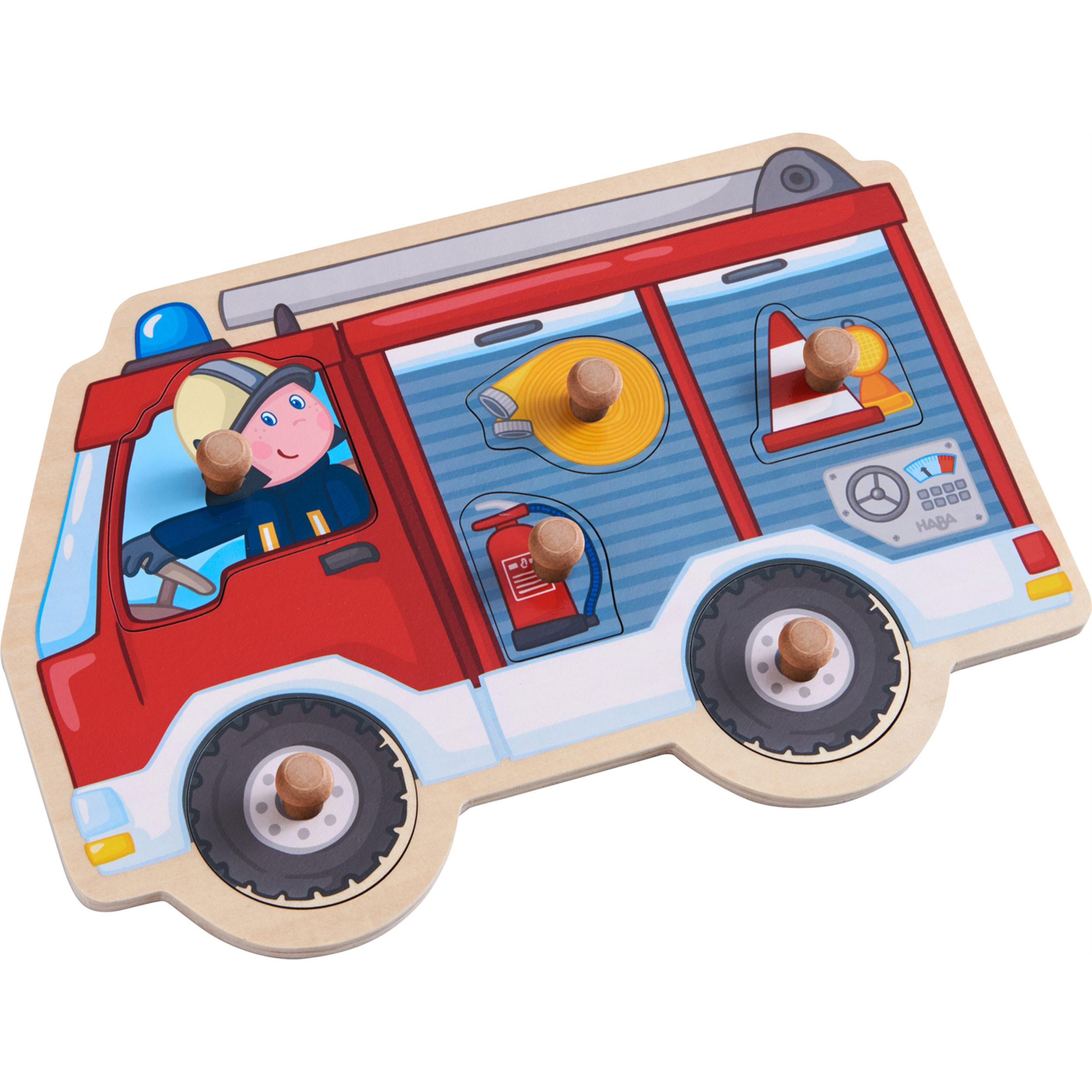 GREIFPUZZLE Feuerwehrauto, ab 12 Monaten - Multicolor, Naturmaterialien (21/2.6/30cm) - Haba